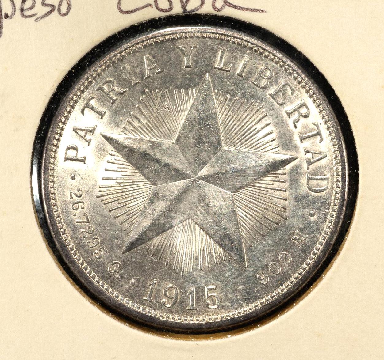 1915 Uncirculated Cuba Silver Peso And two Others