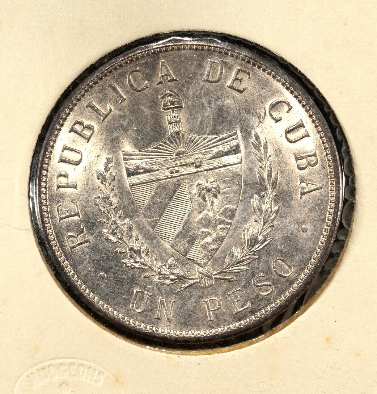 1915 Uncirculated Cuba Silver Peso And two Others