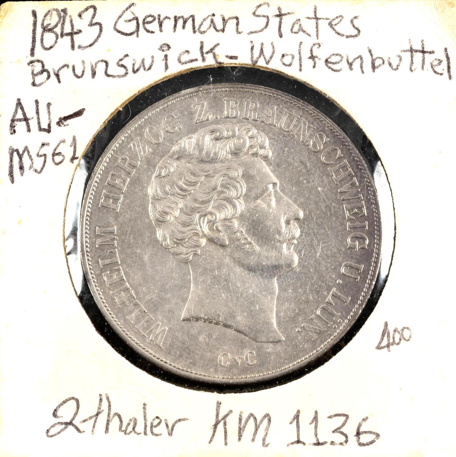 Uncirculated 1843 German States 2 Thaler