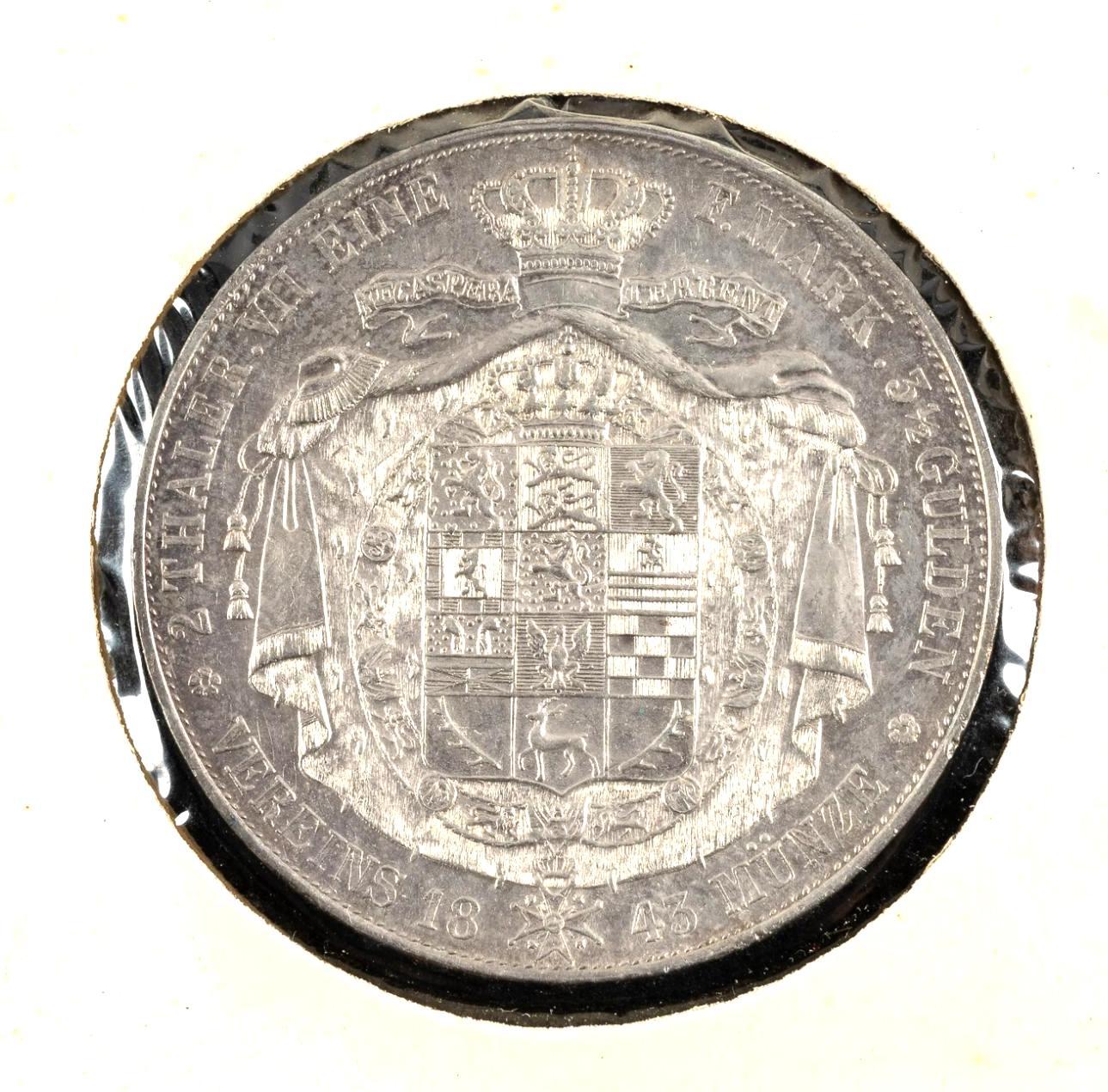 Uncirculated 1843 German States 2 Thaler
