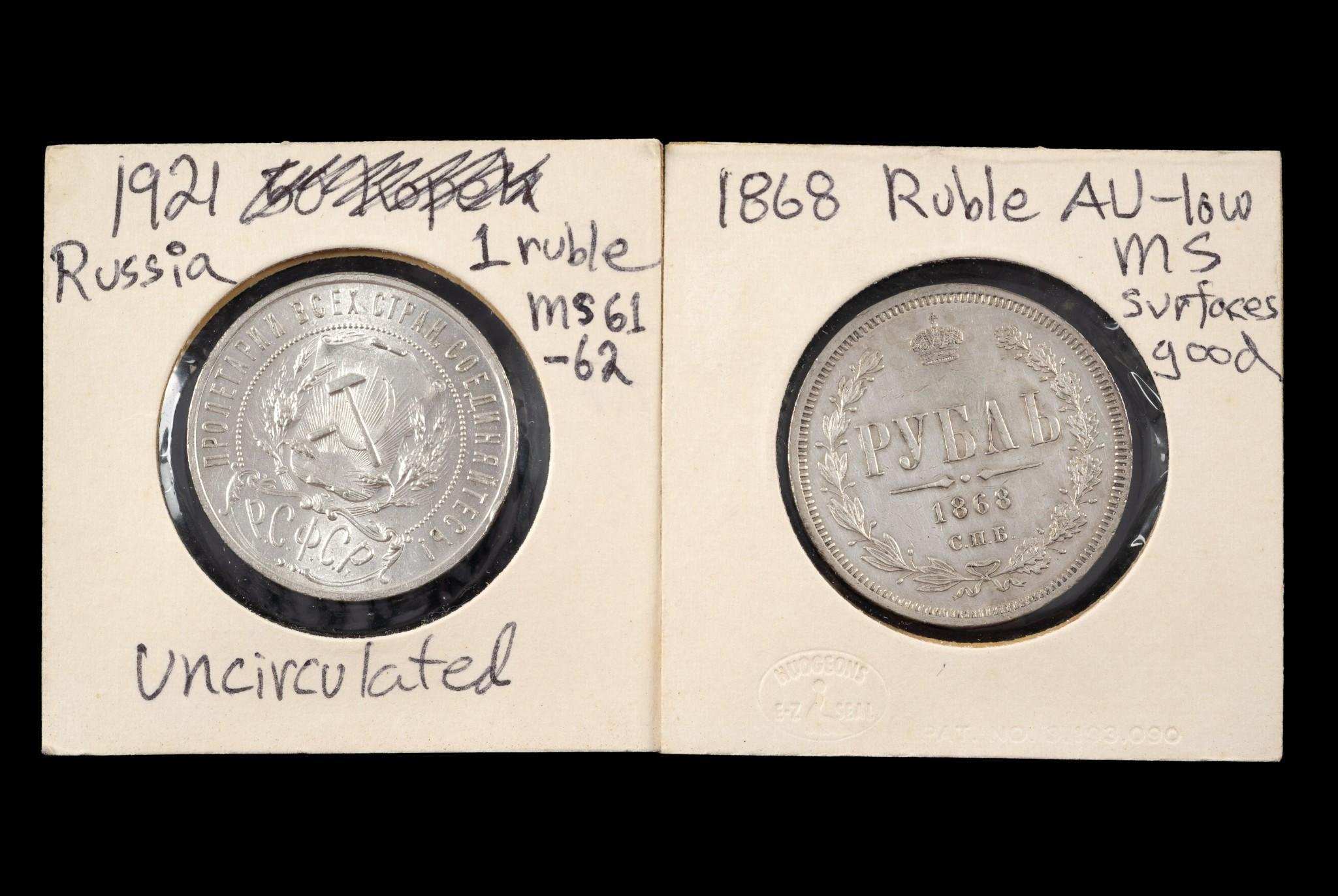 Two Silver Russian Rubles 1868 And 1921