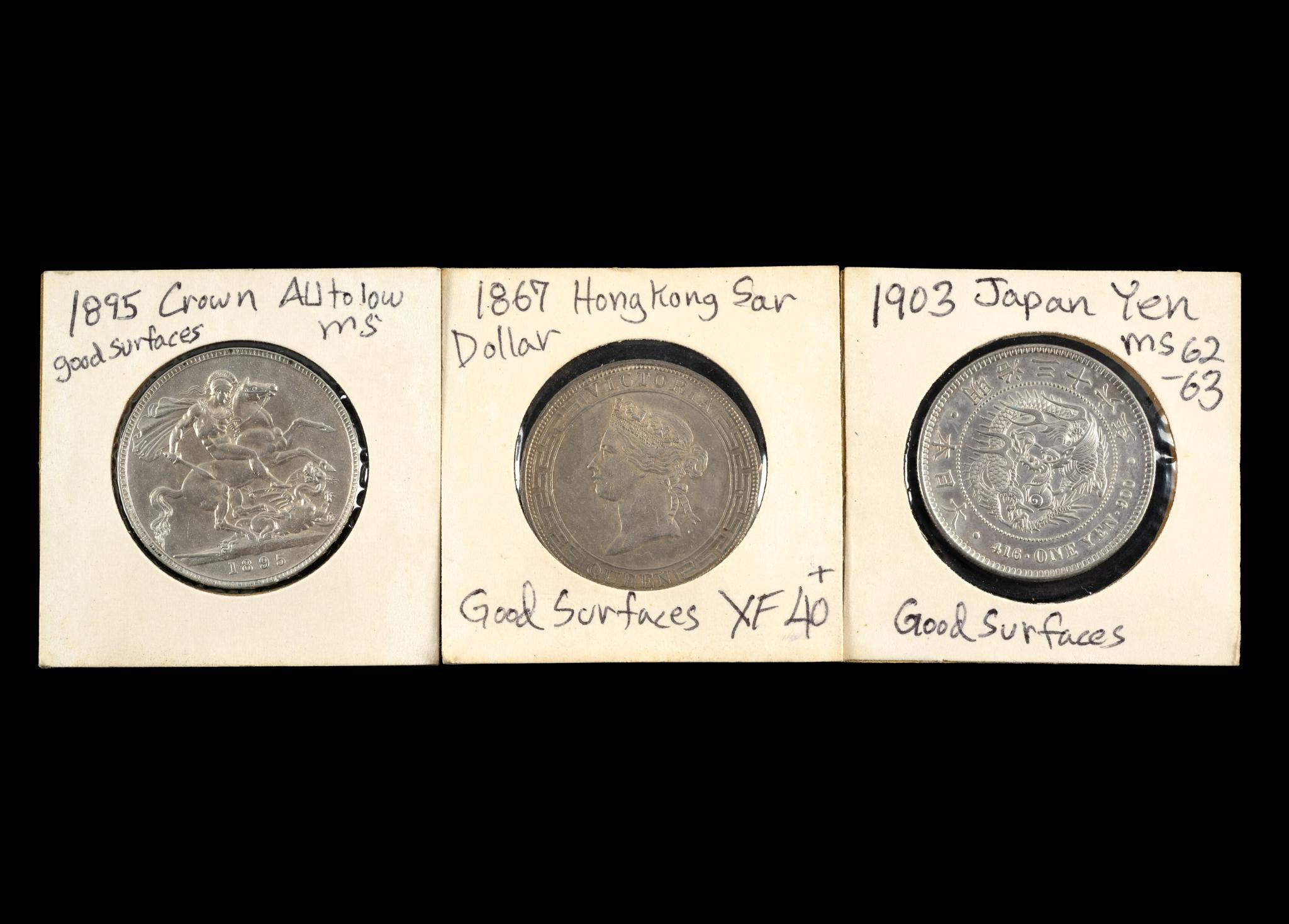 Silver Coins 1867 Hong Kong Sar Dollar Japanese Yen Britain Crown