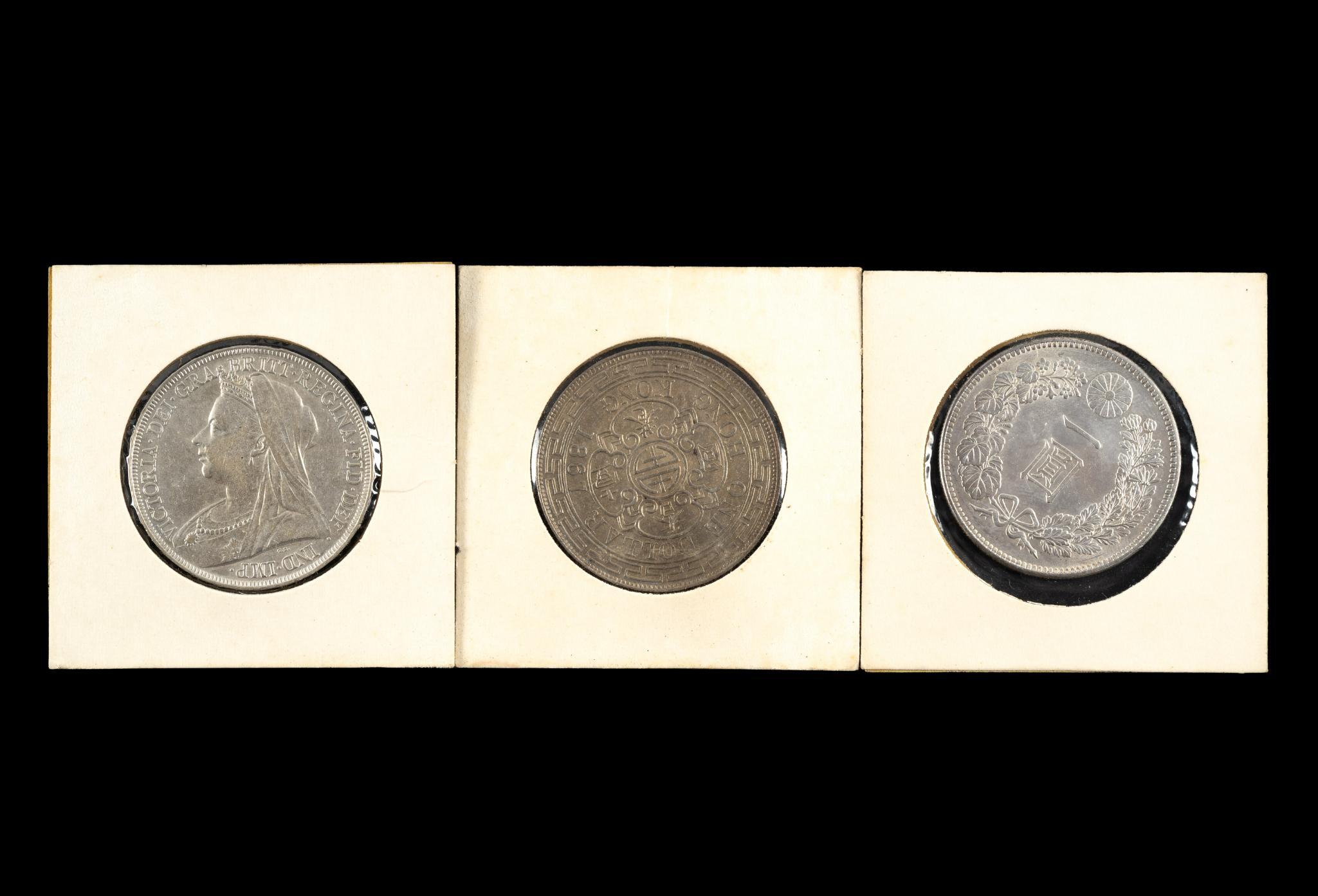 Silver Coins 1867 Hong Kong Sar Dollar Japanese Yen Britain Crown
