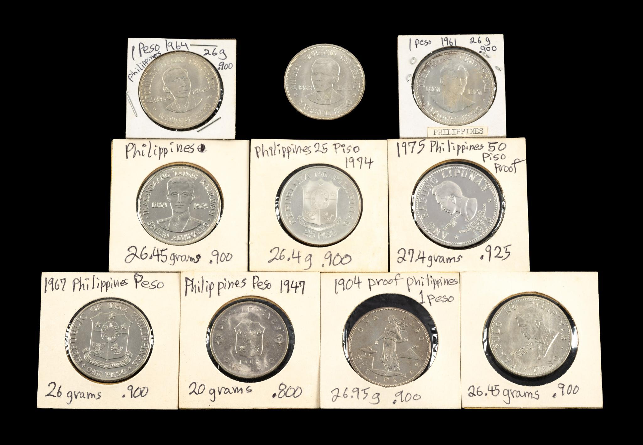 Ten Silver Philippines Coins