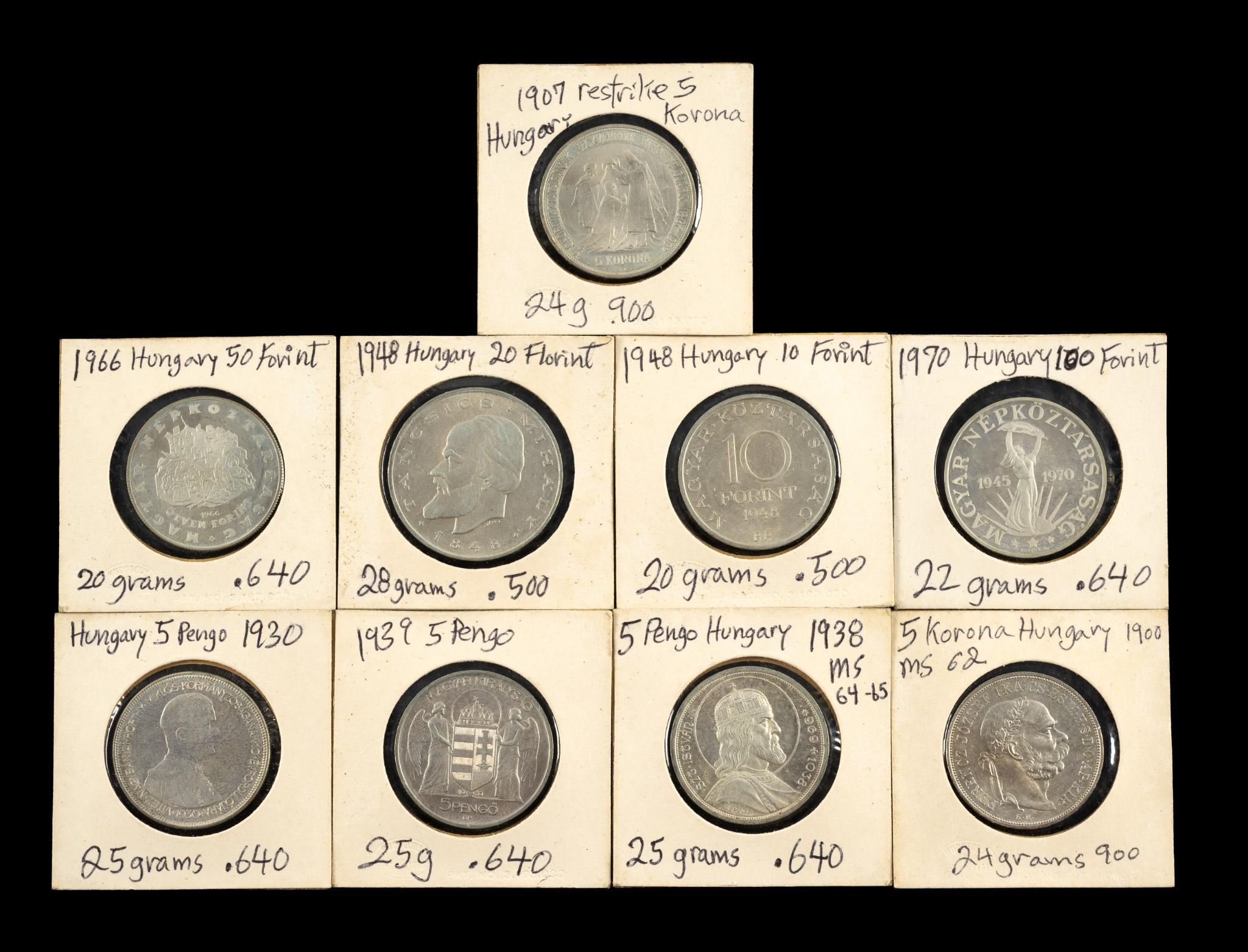 Nine Uncirculated Silver Coins Hungary