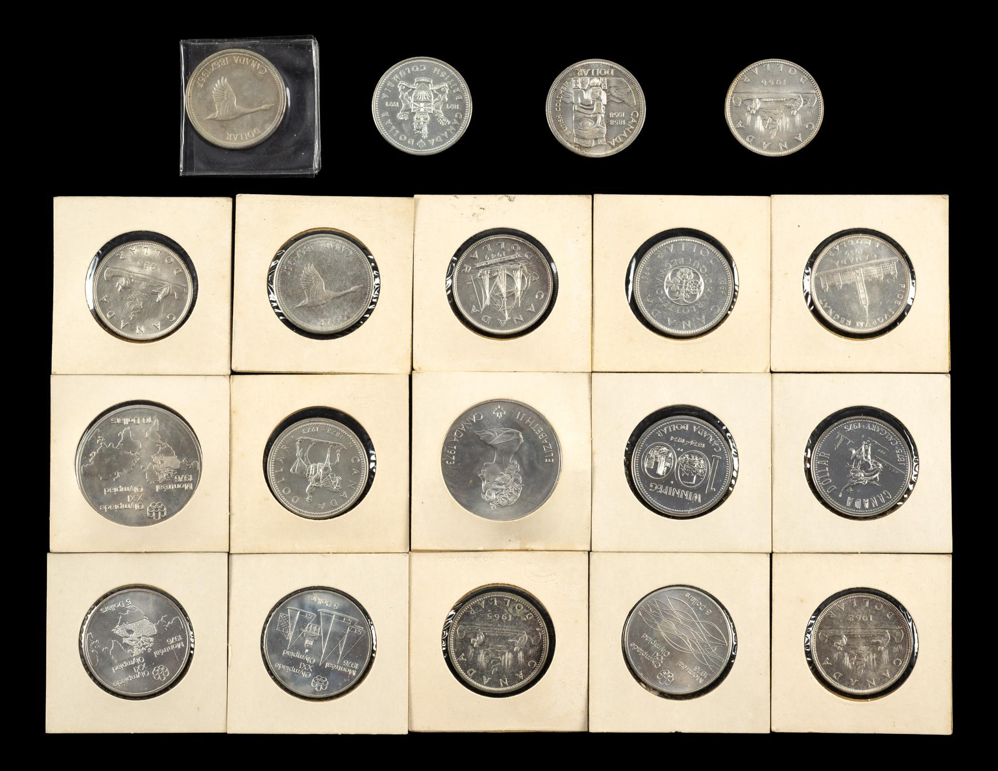 Nineteen Silver Canada Dollar Coins