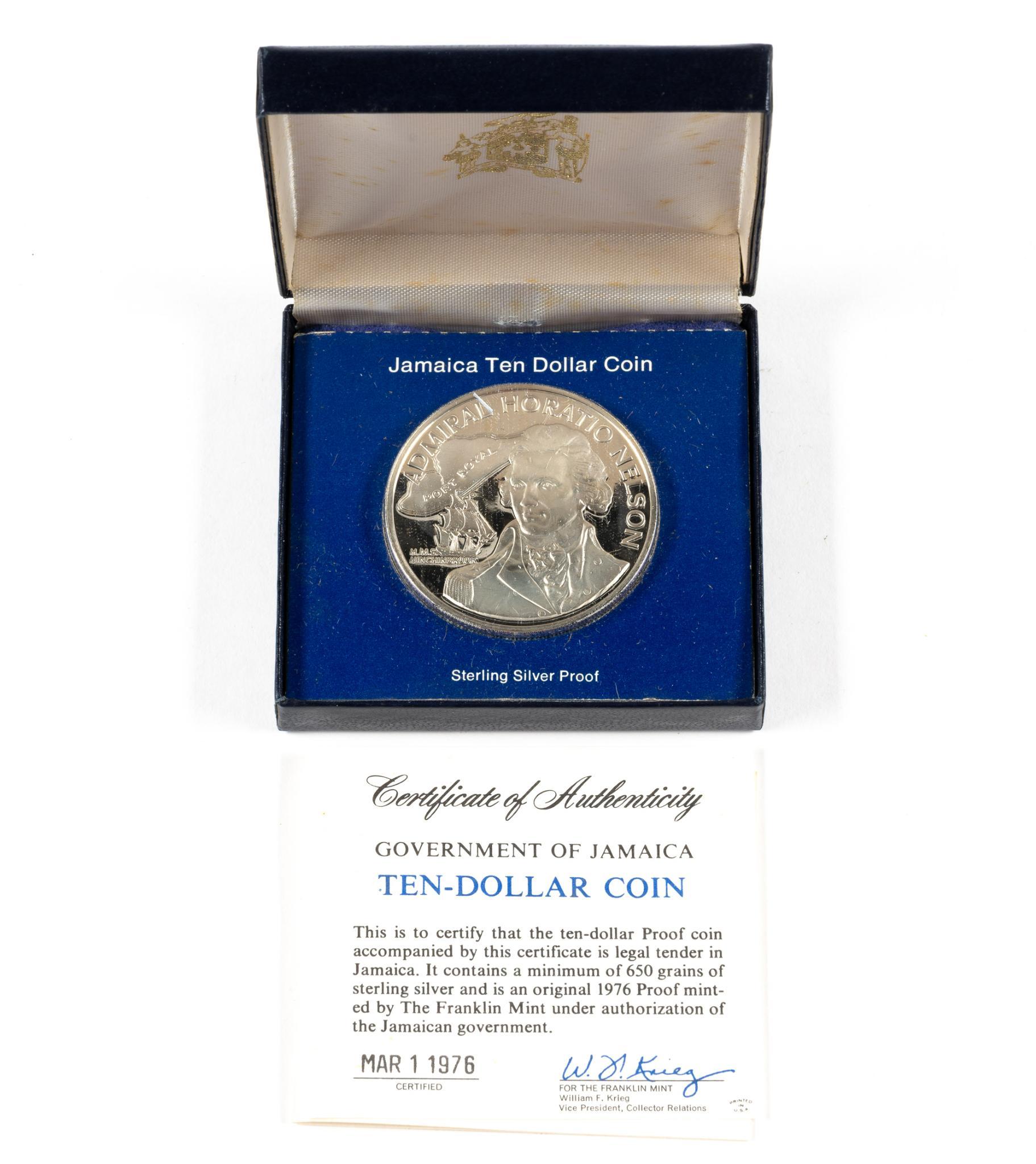 Three Jamaica Ten Dollar Sterling Silver Coins