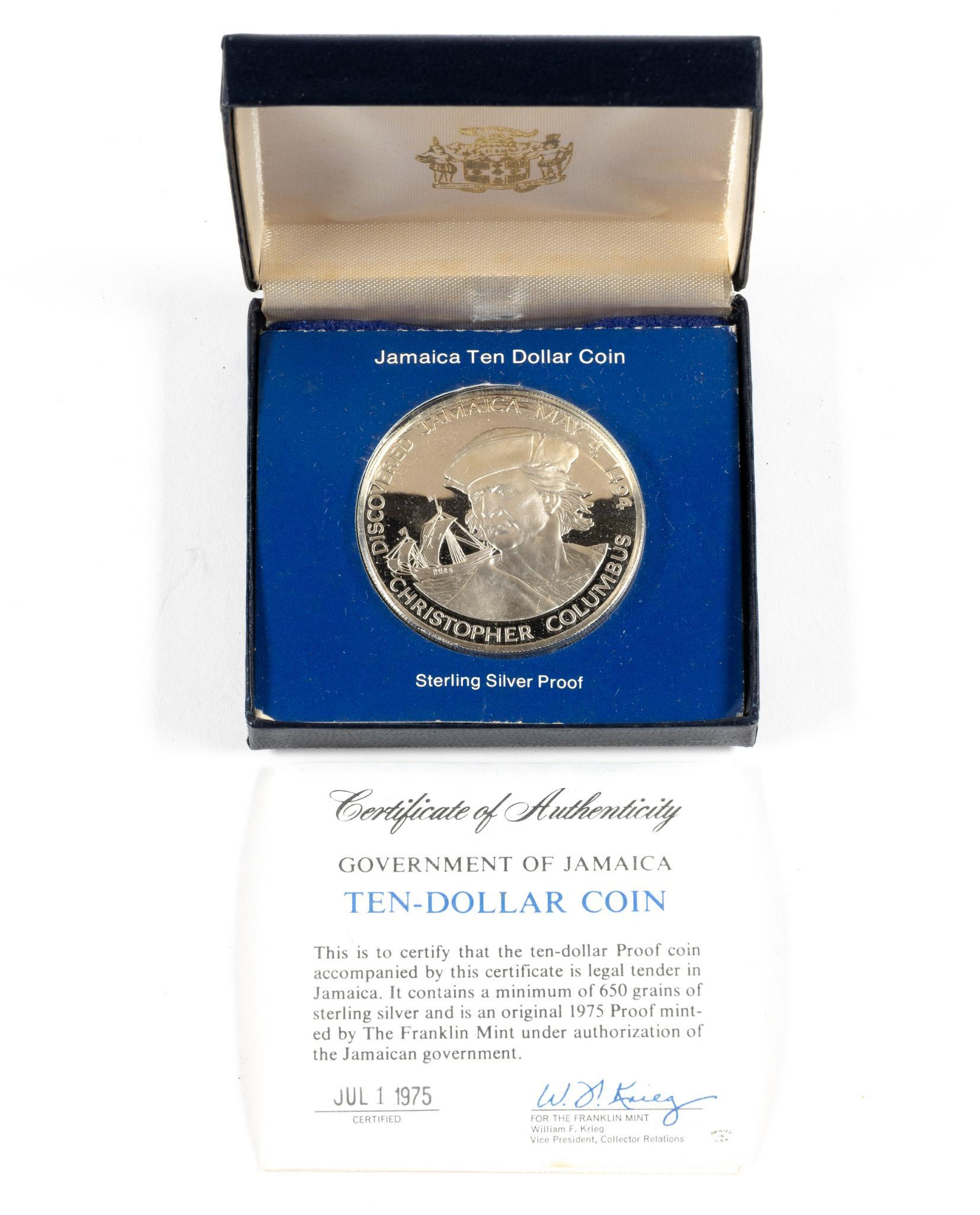Three Jamaica Ten Dollar Sterling Silver Coins