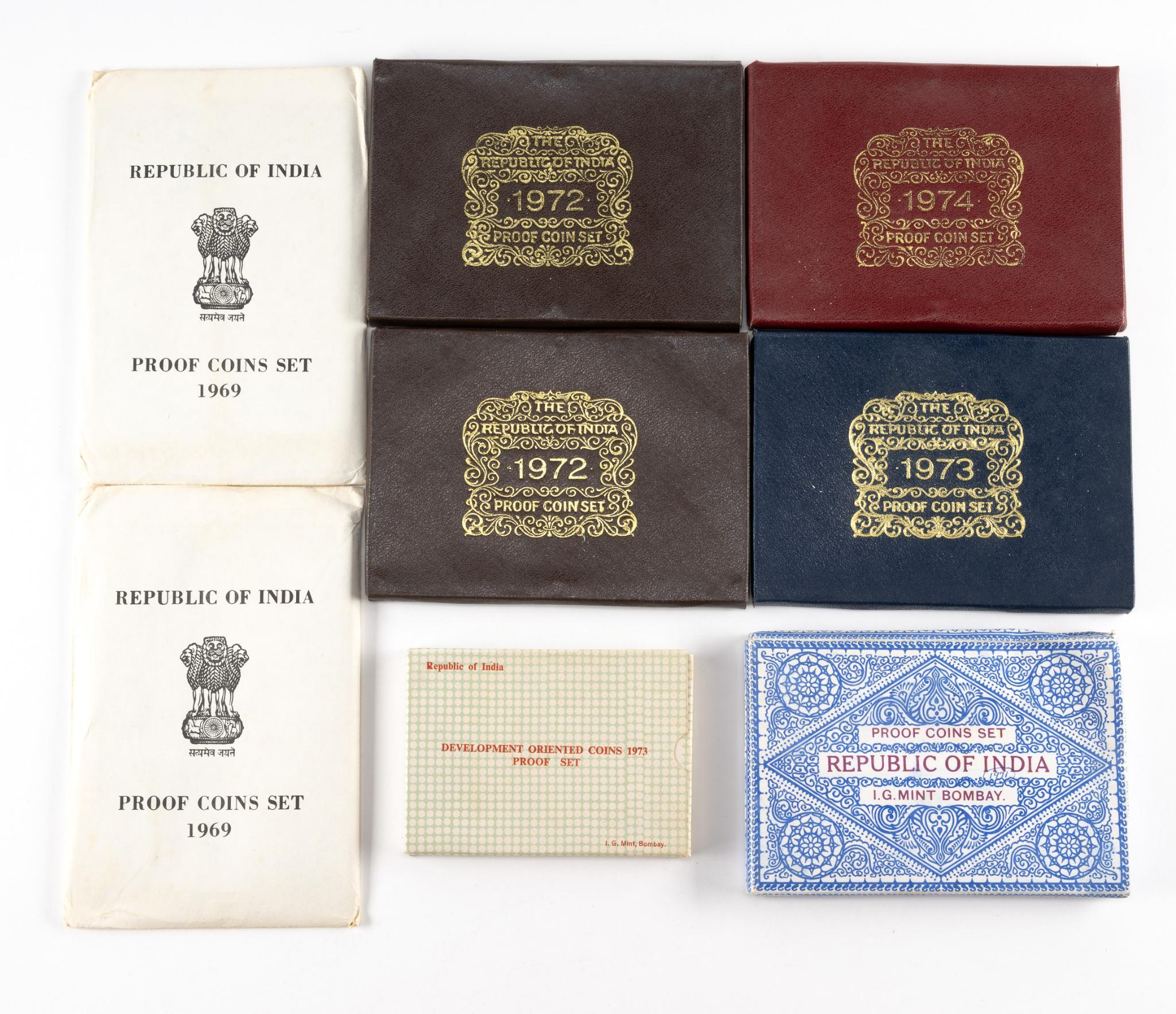 Eight India Proof Sets 1970's With Silver