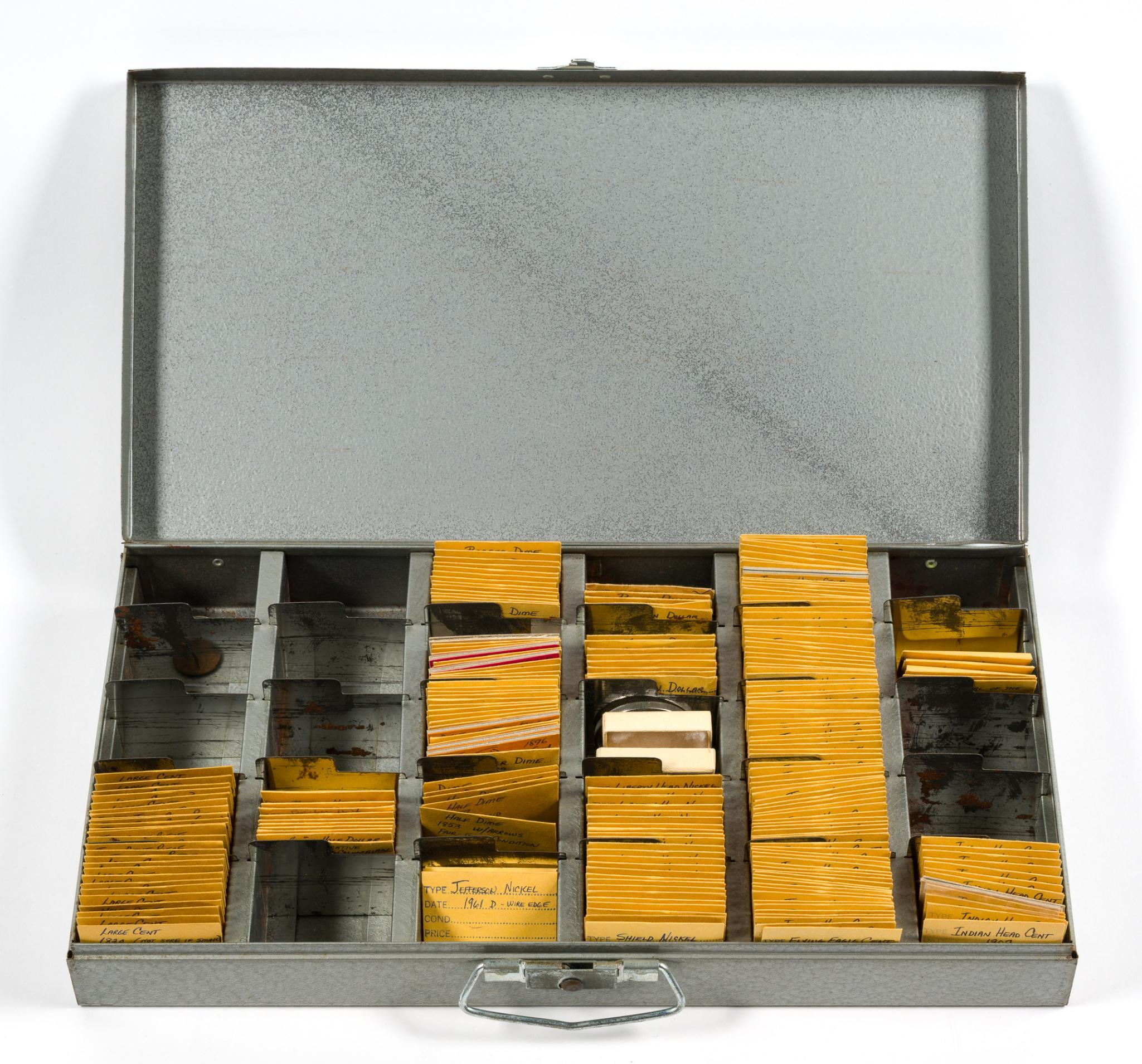 Metal Box Of Coins Including Silver Dollars