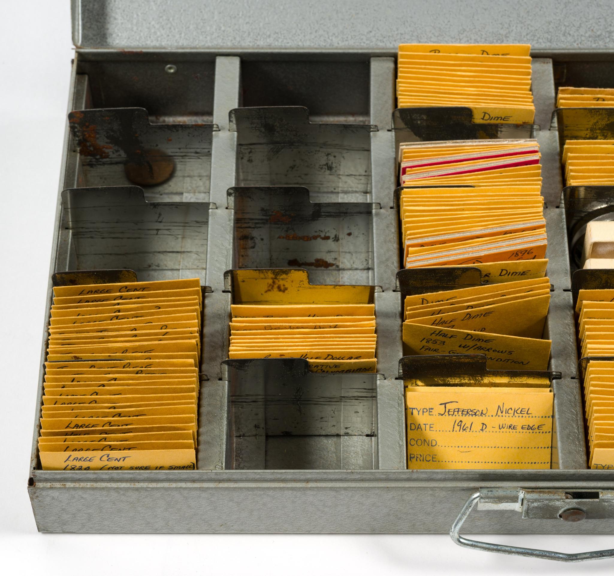 Metal Box Of Coins Including Silver Dollars
