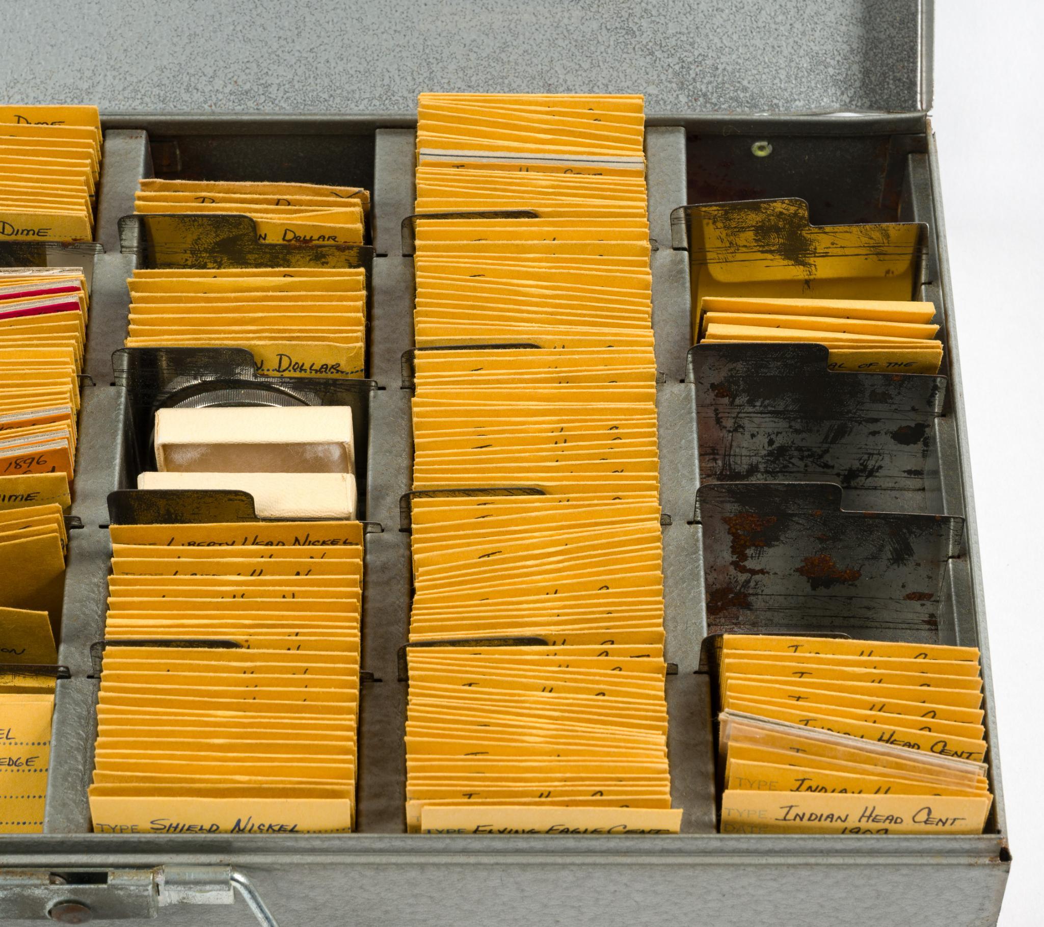 Metal Box Of Coins Including Silver Dollars