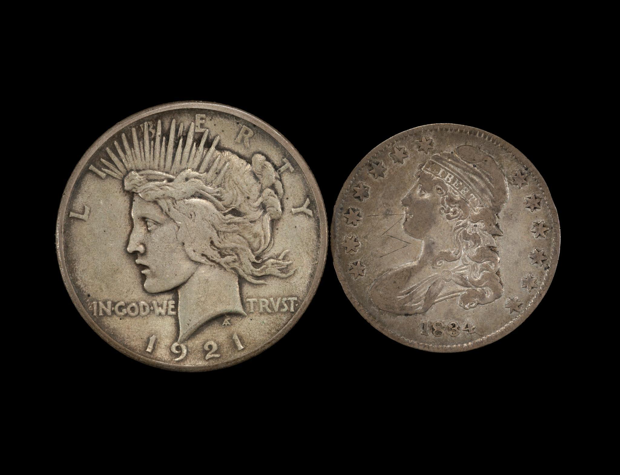 1921 Peace Dollar And Capped Bust Half