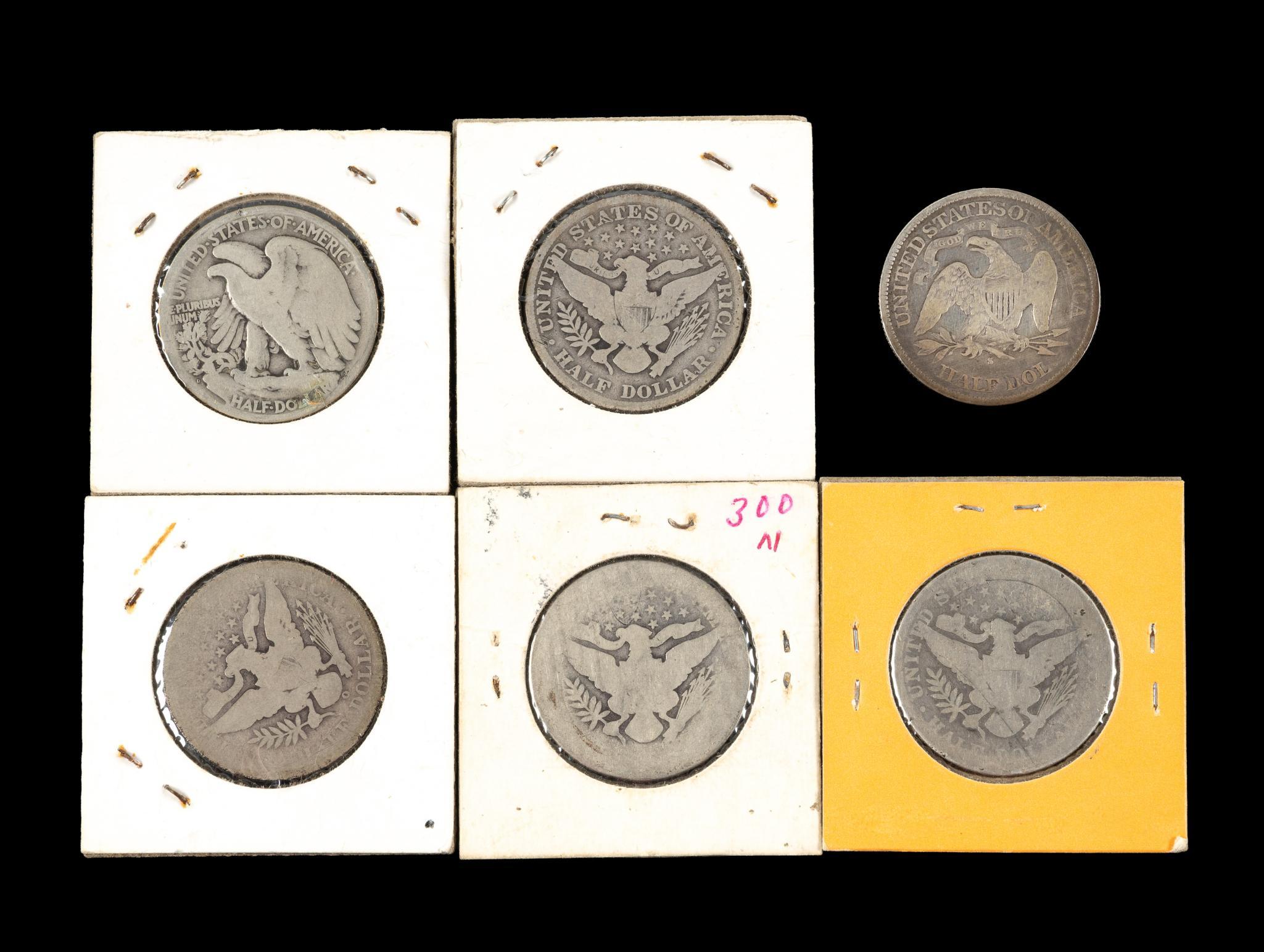Six Silver Half Dollars Including 1877