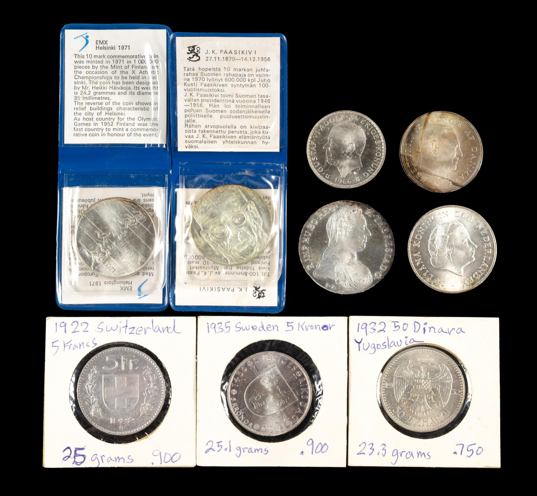 Nine Silver Scandinavian And European Coins