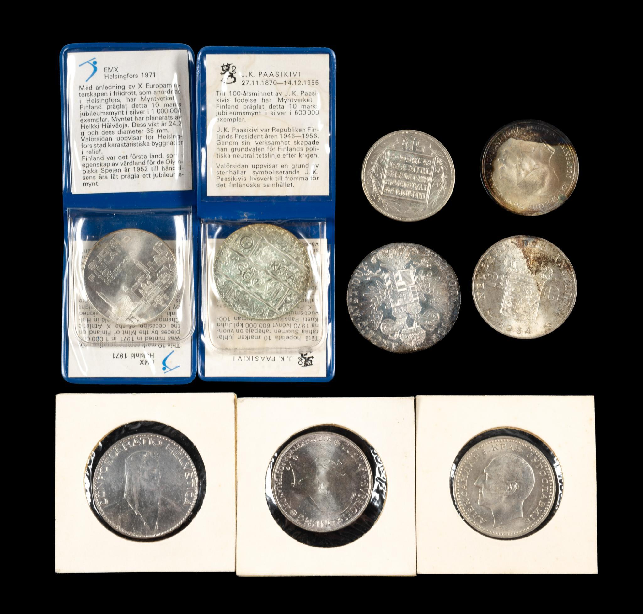 Nine Silver Scandinavian And European Coins