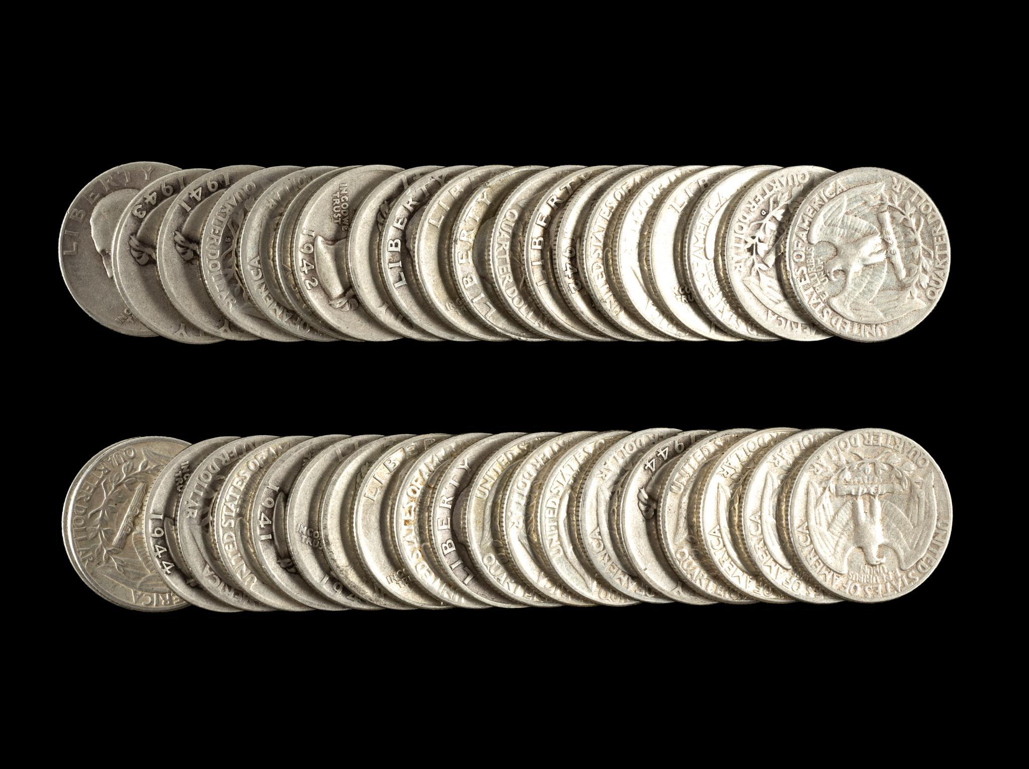 Forty Washington Silver Quarters