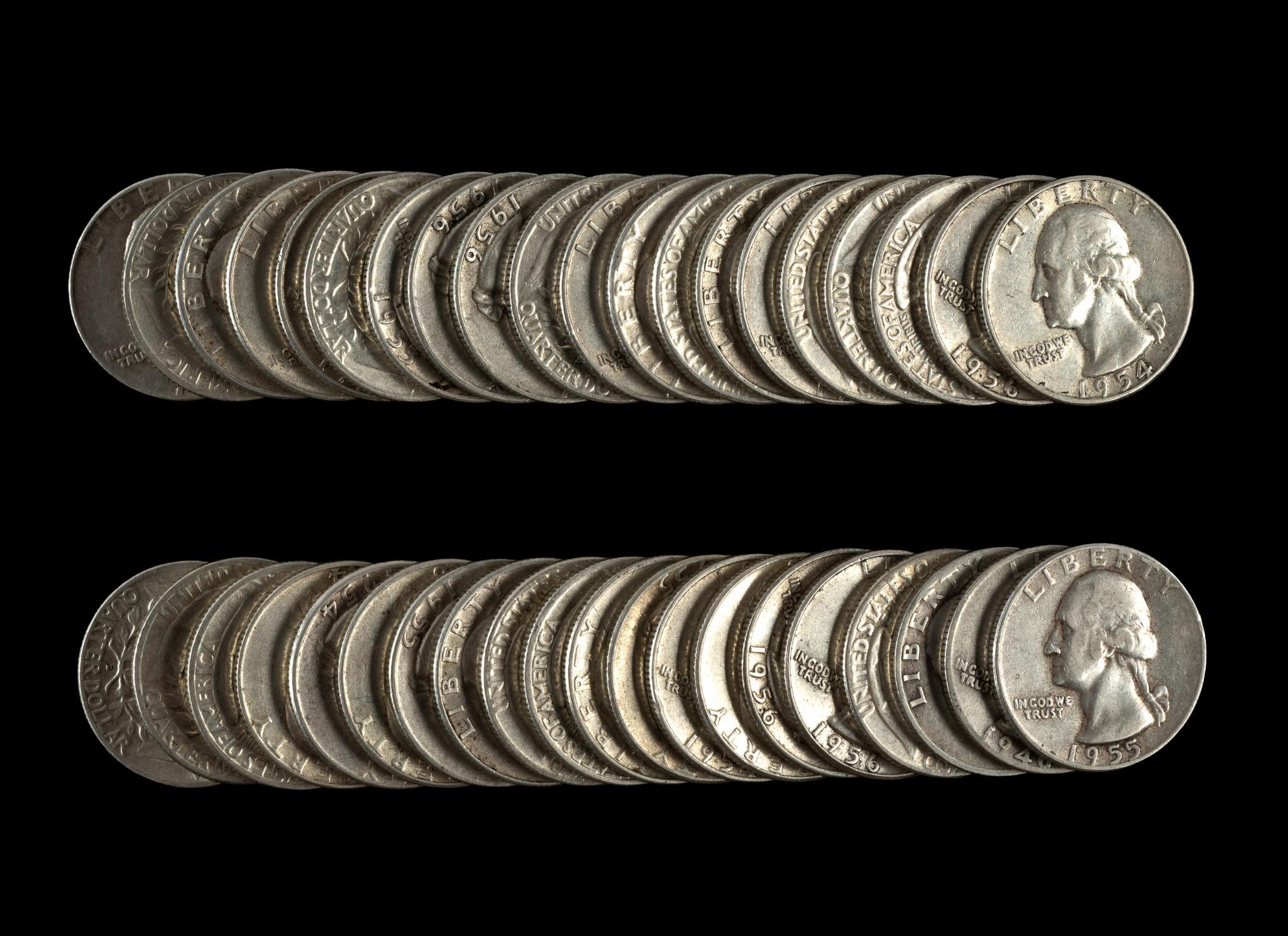 Forty Washington Silver Quarters