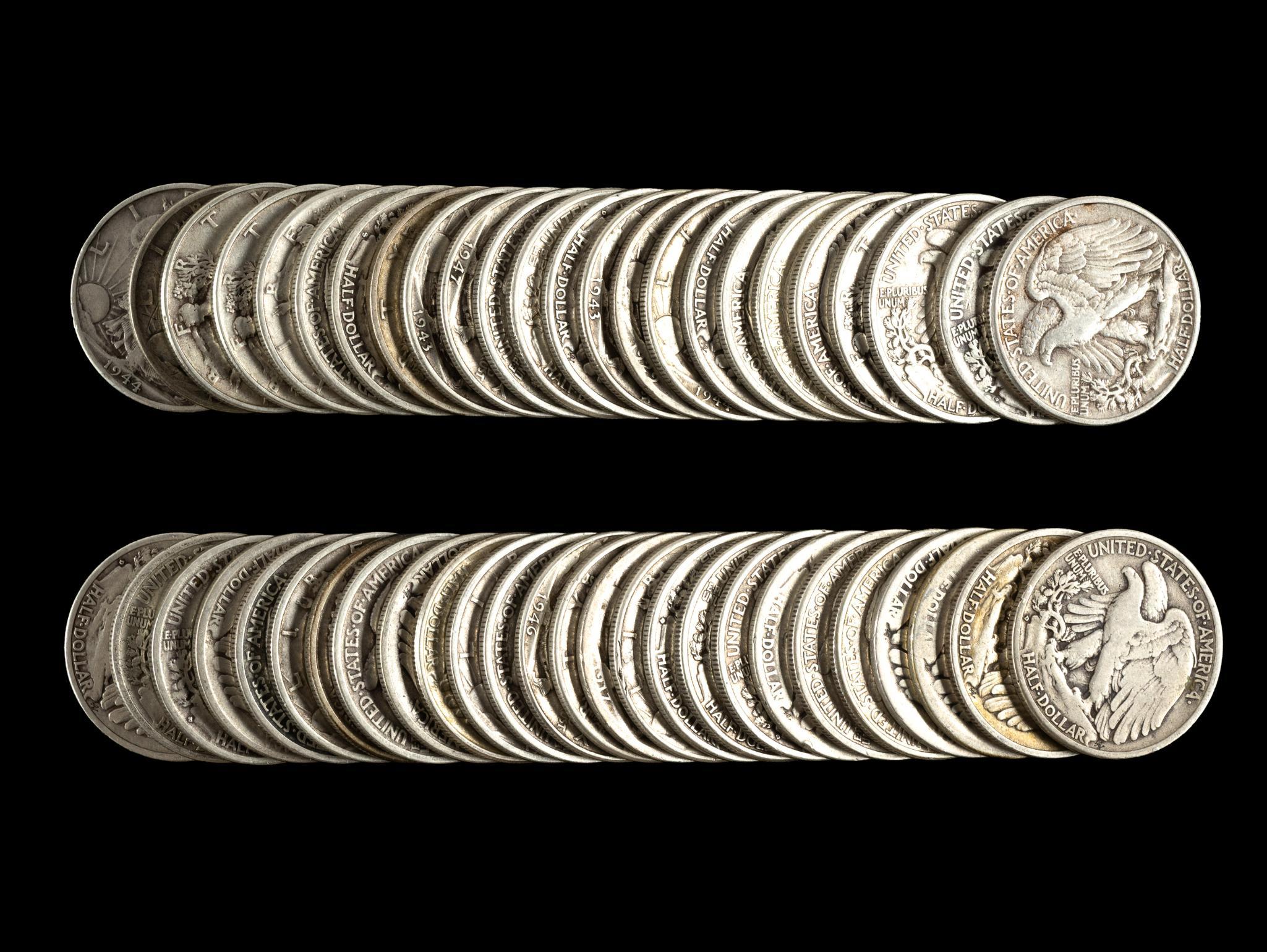 Fifty Walking Liberty Silver Half Dollars