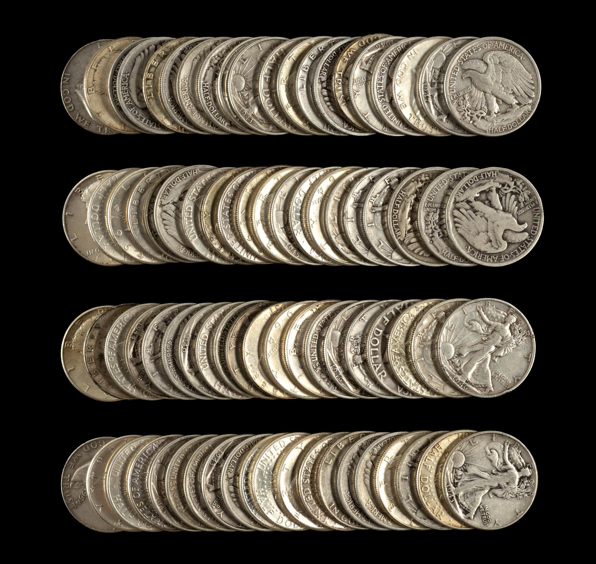 Eighty Franklin Kennedy And Walking Liberty Silver Half Dollars