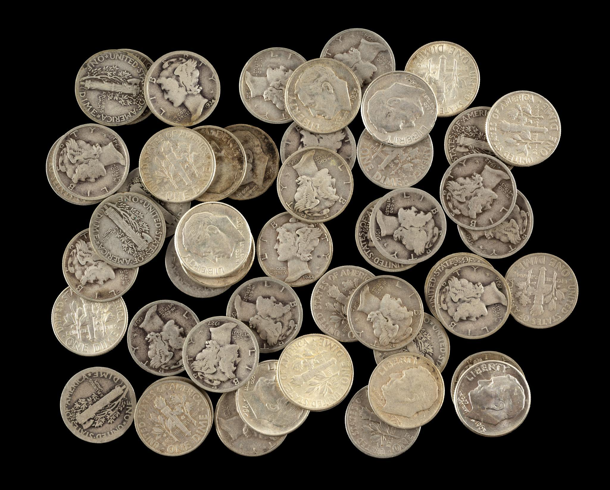 Fifty Silver Roosevelt And Mercury Dimes