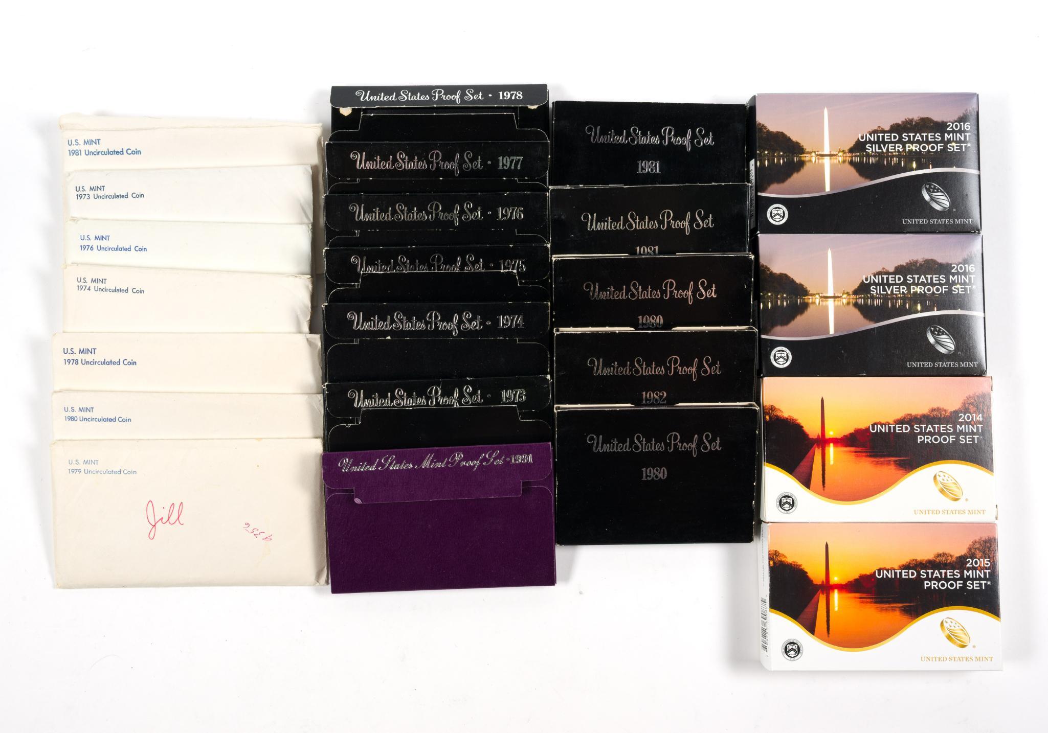 Twenty Three Mint And Proof Sets With Silver