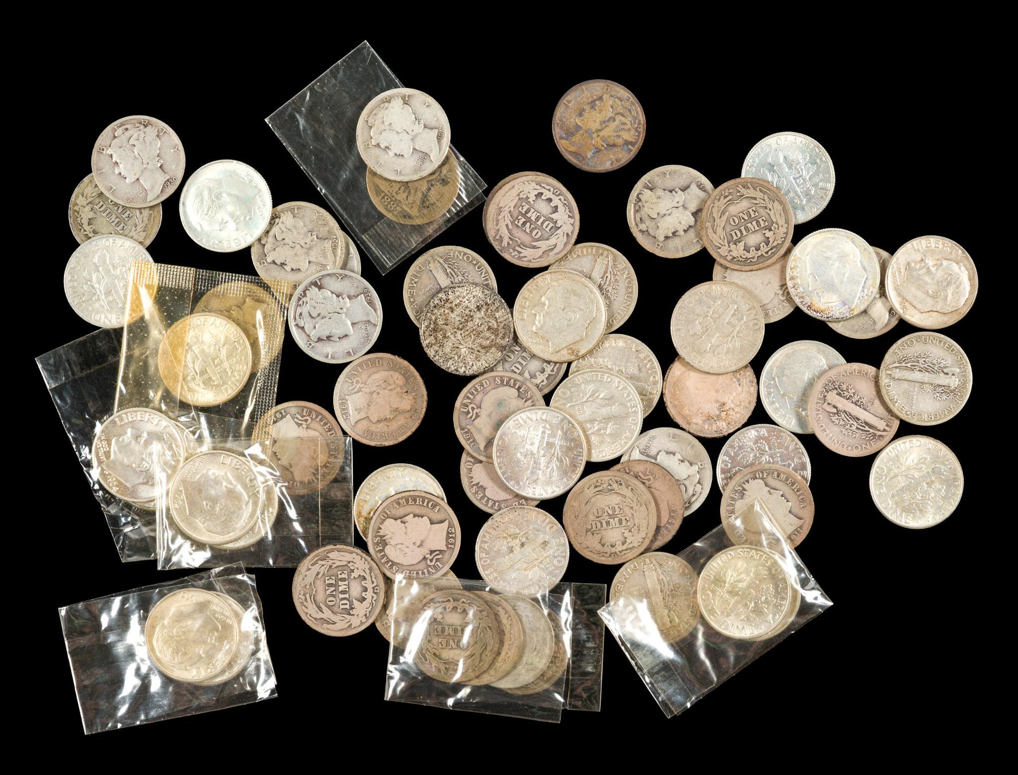 Sixty Silver Dimes Including Barber Mercury Roosevelt