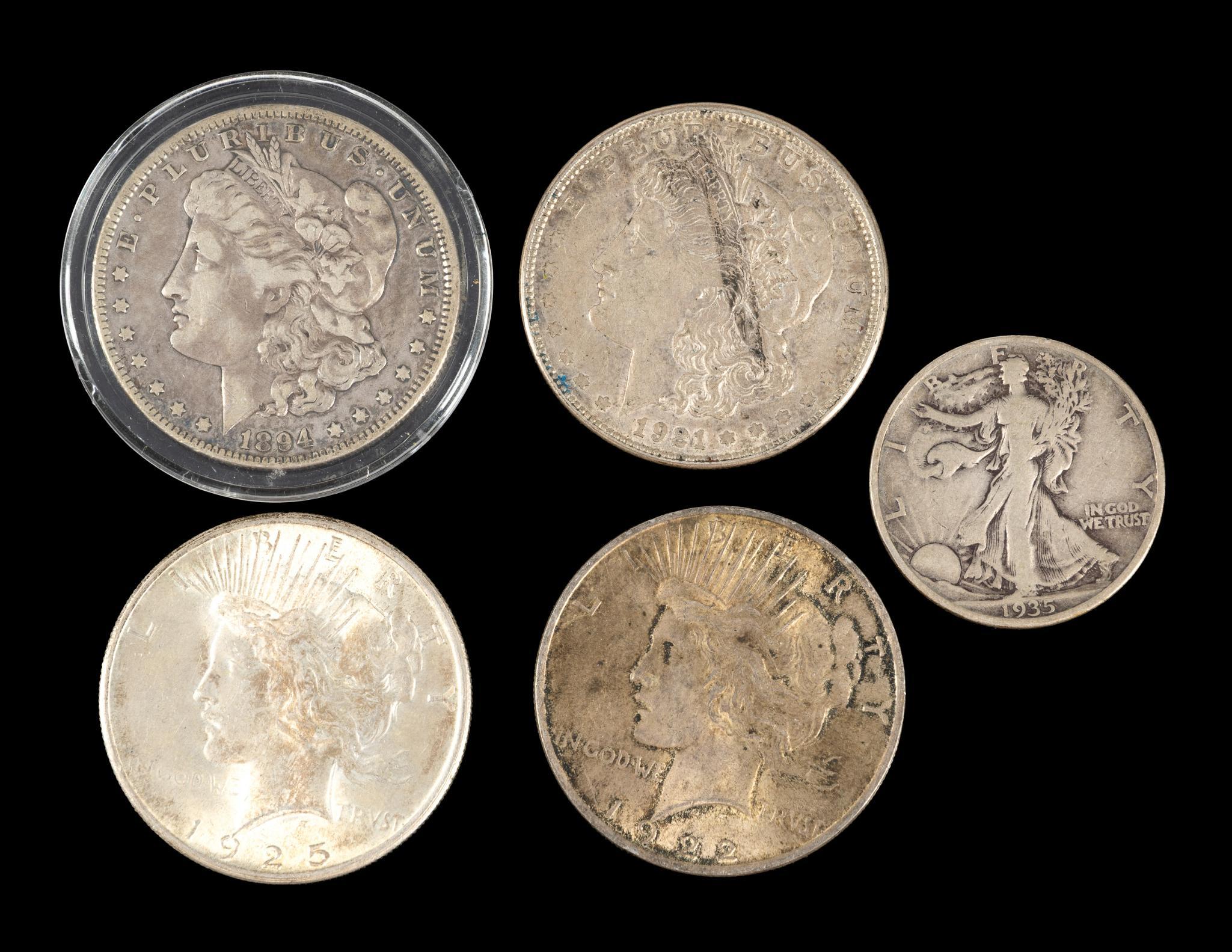 Four Silver Morgan And Peace Dollars