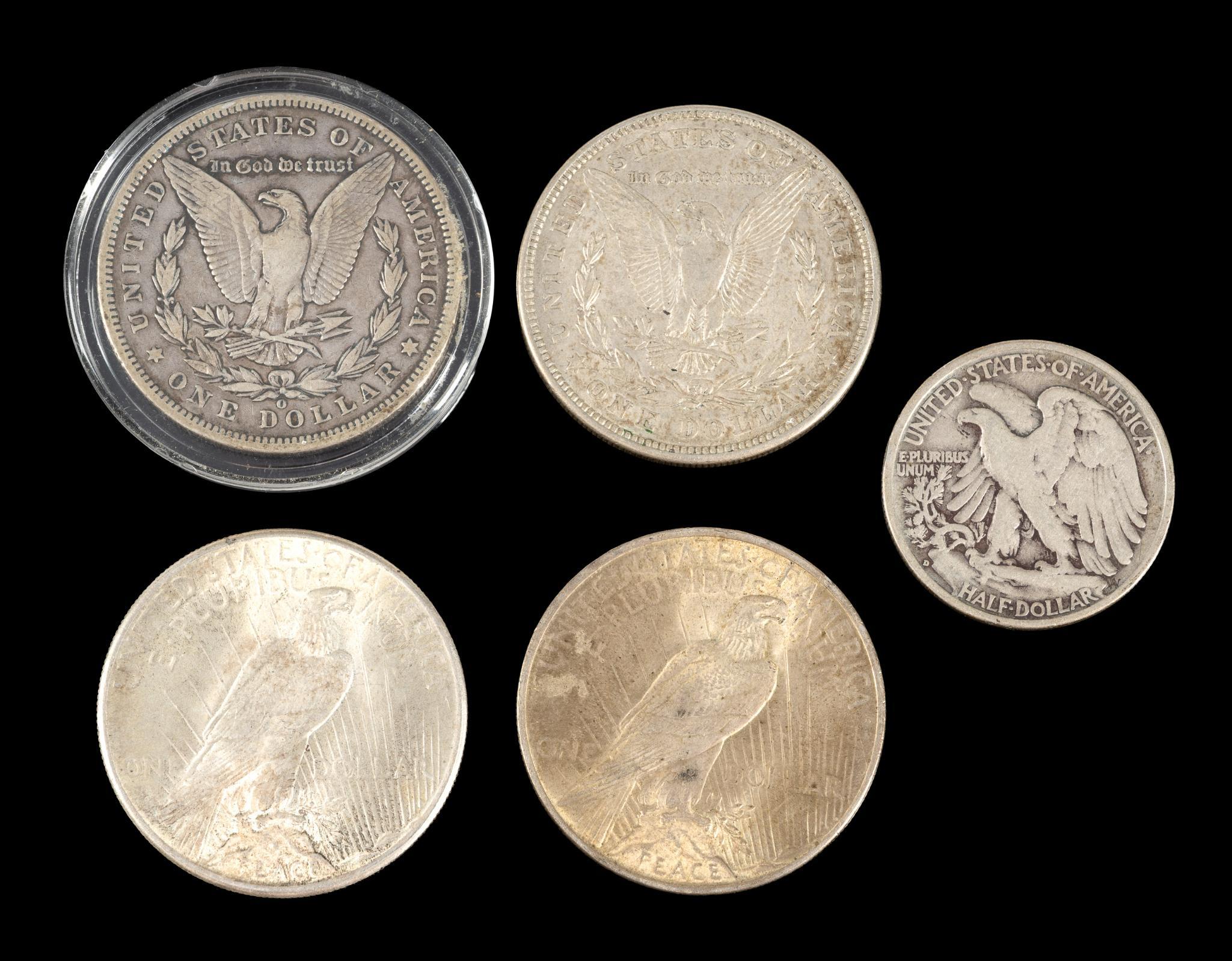 Four Silver Morgan And Peace Dollars