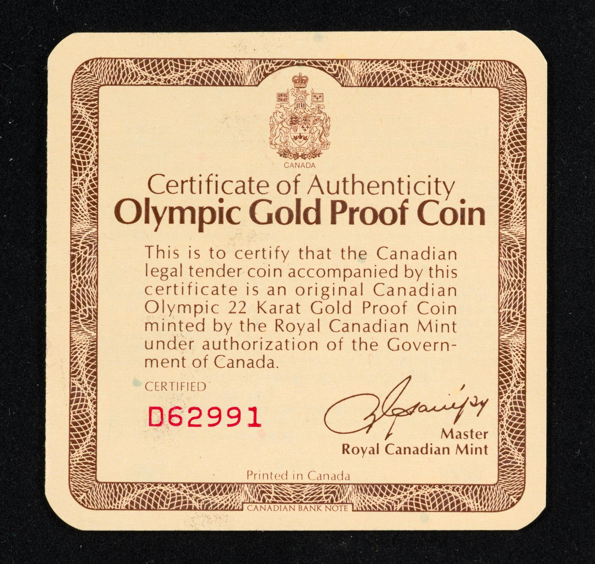 1976 Gold Proof Canadian Olympic Coin