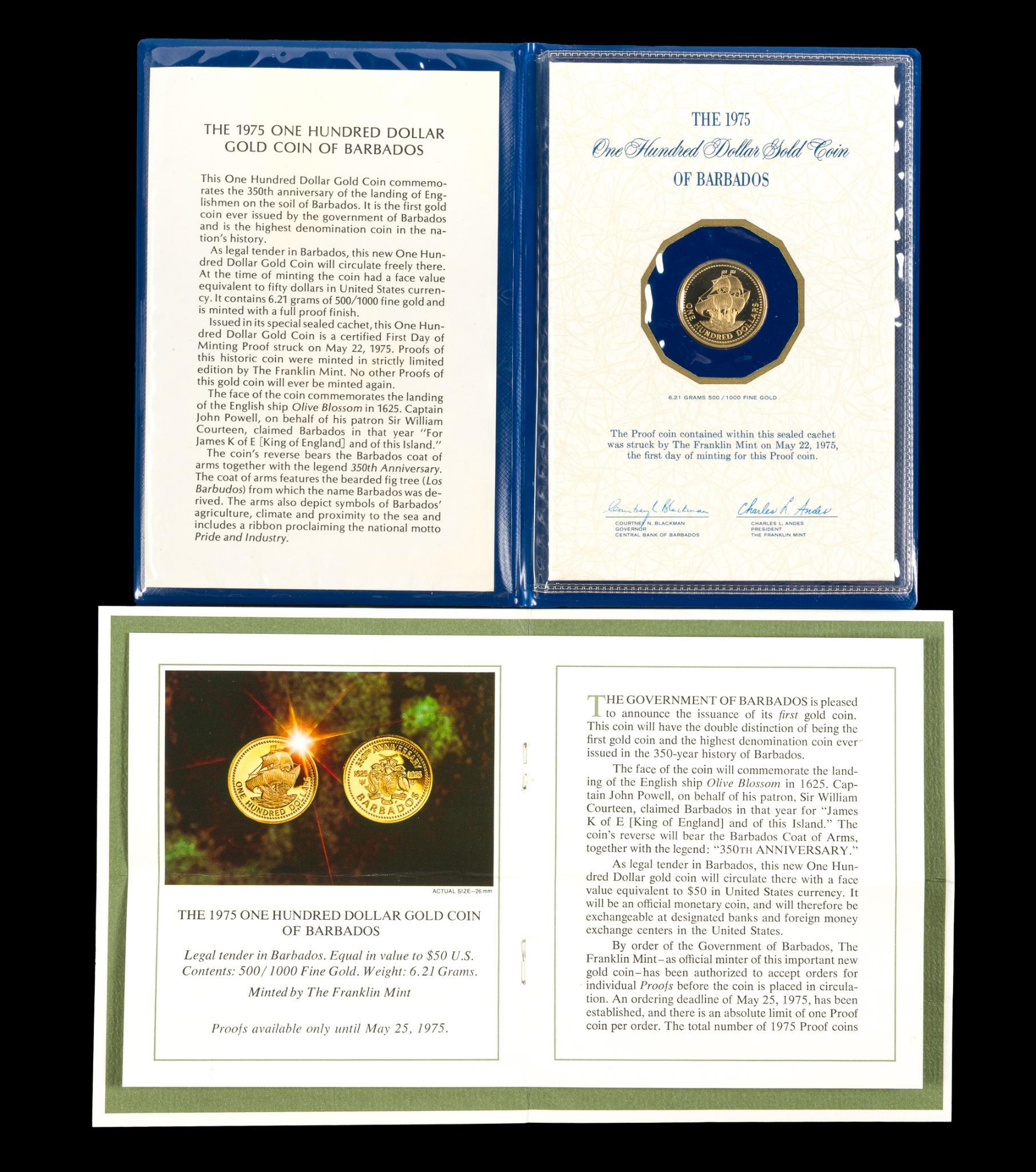 Barbados $100 Gold 1975
