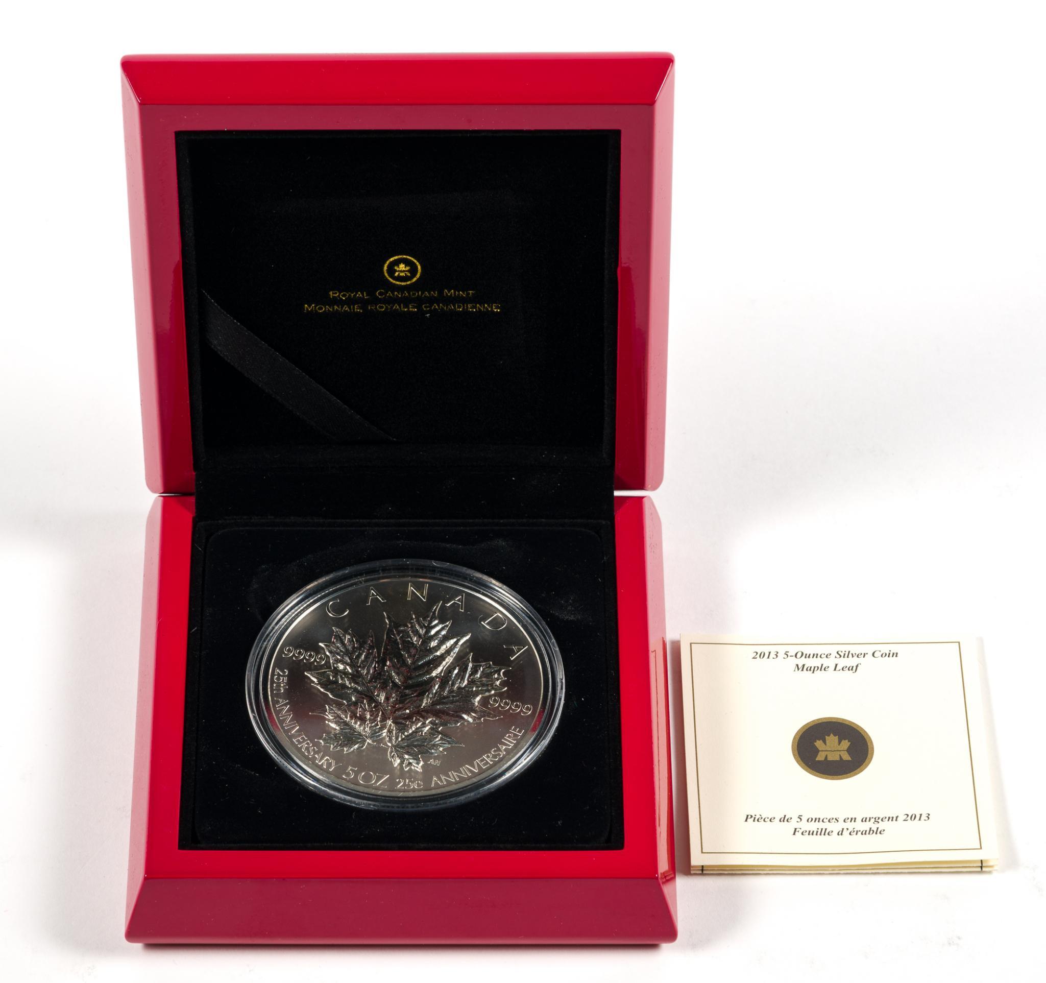 Five Troy Ounce Pure Silver 2013 Canada Coin