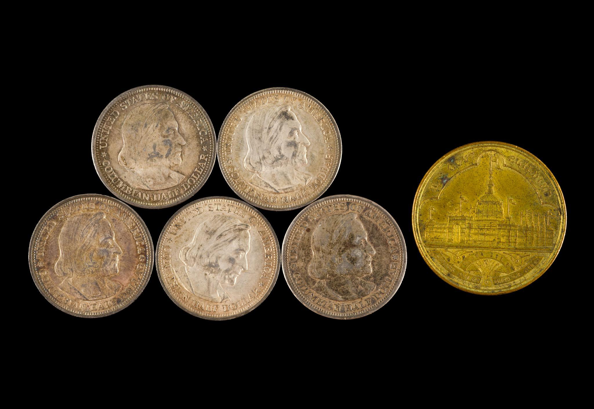 Five 1893 Columbian Silver Half Dollars