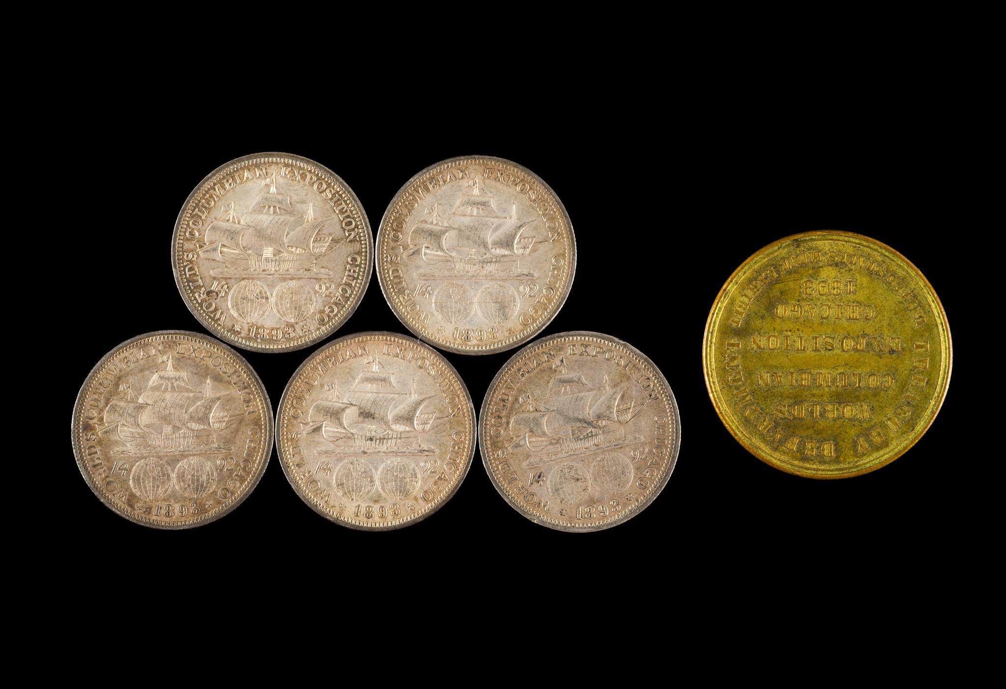 Five 1893 Columbian Silver Half Dollars