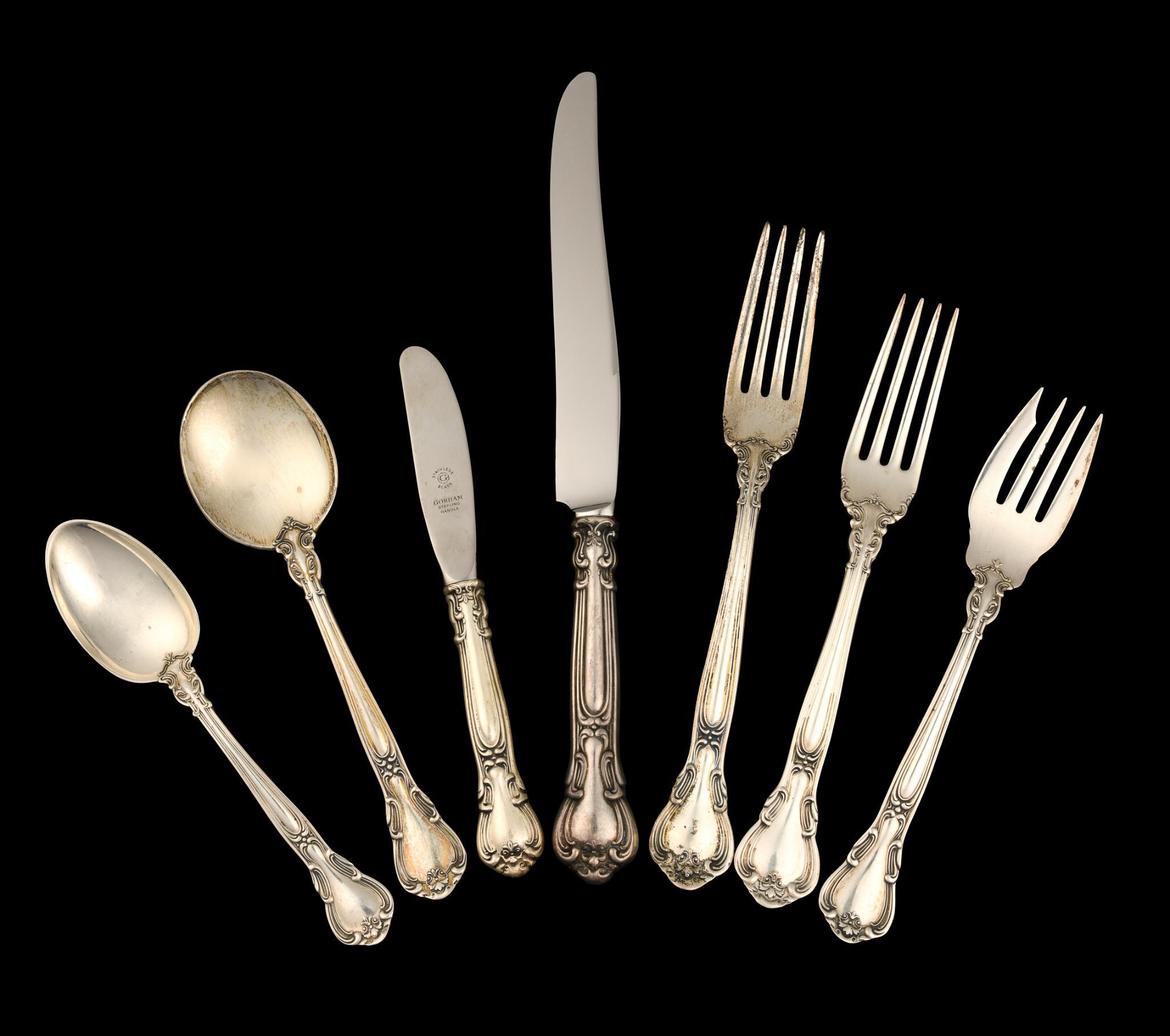 100 Pieces Gorham Chantilly Sterling Silver Flatware Service