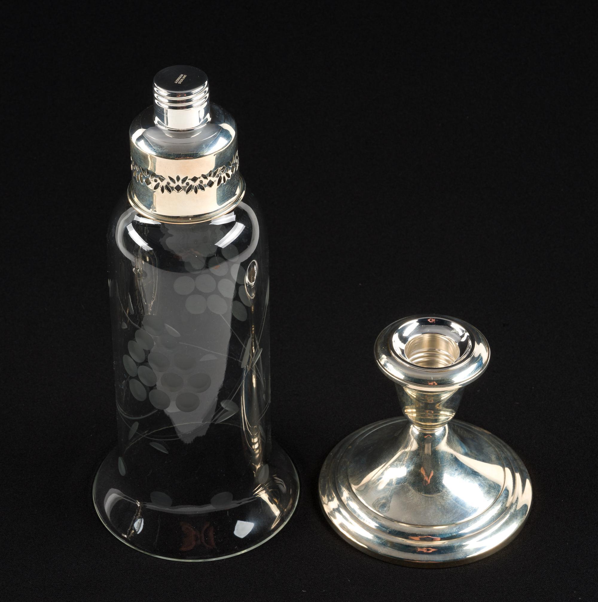 Gorham Silver Mounted Hurricane Candlestick Lamps