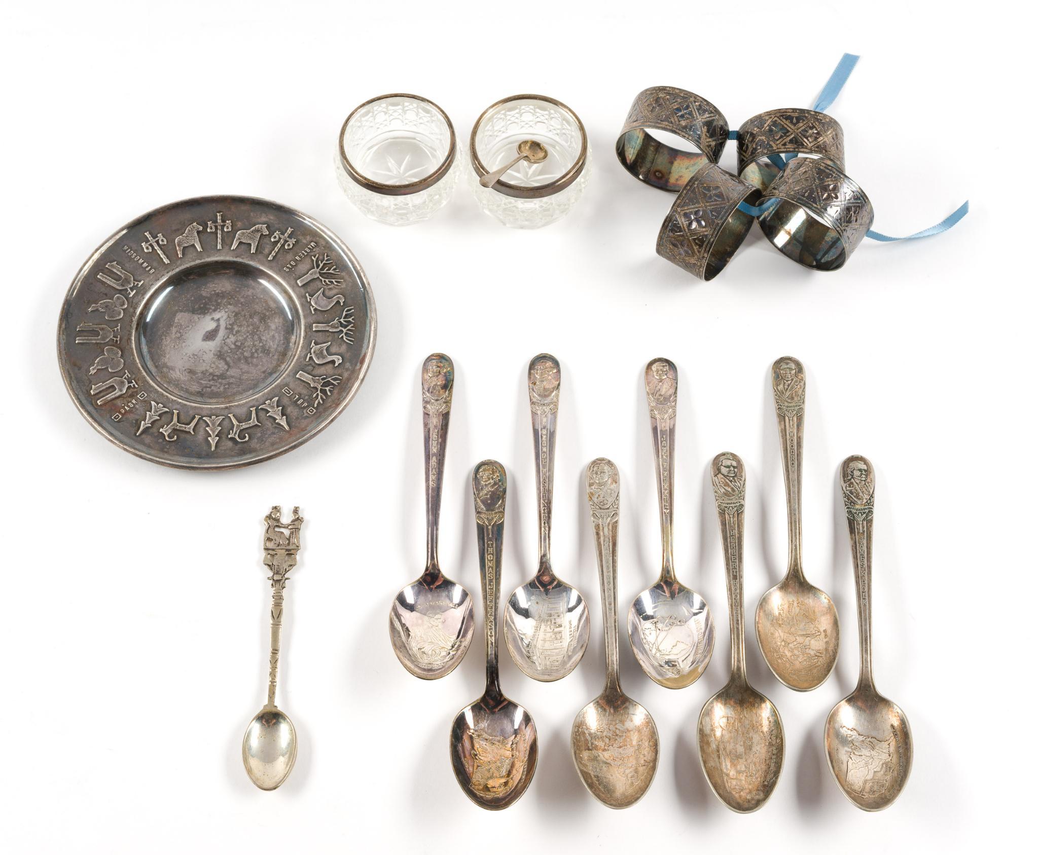 Sterling Silver and Glass Salt Cellars, and Silverplate