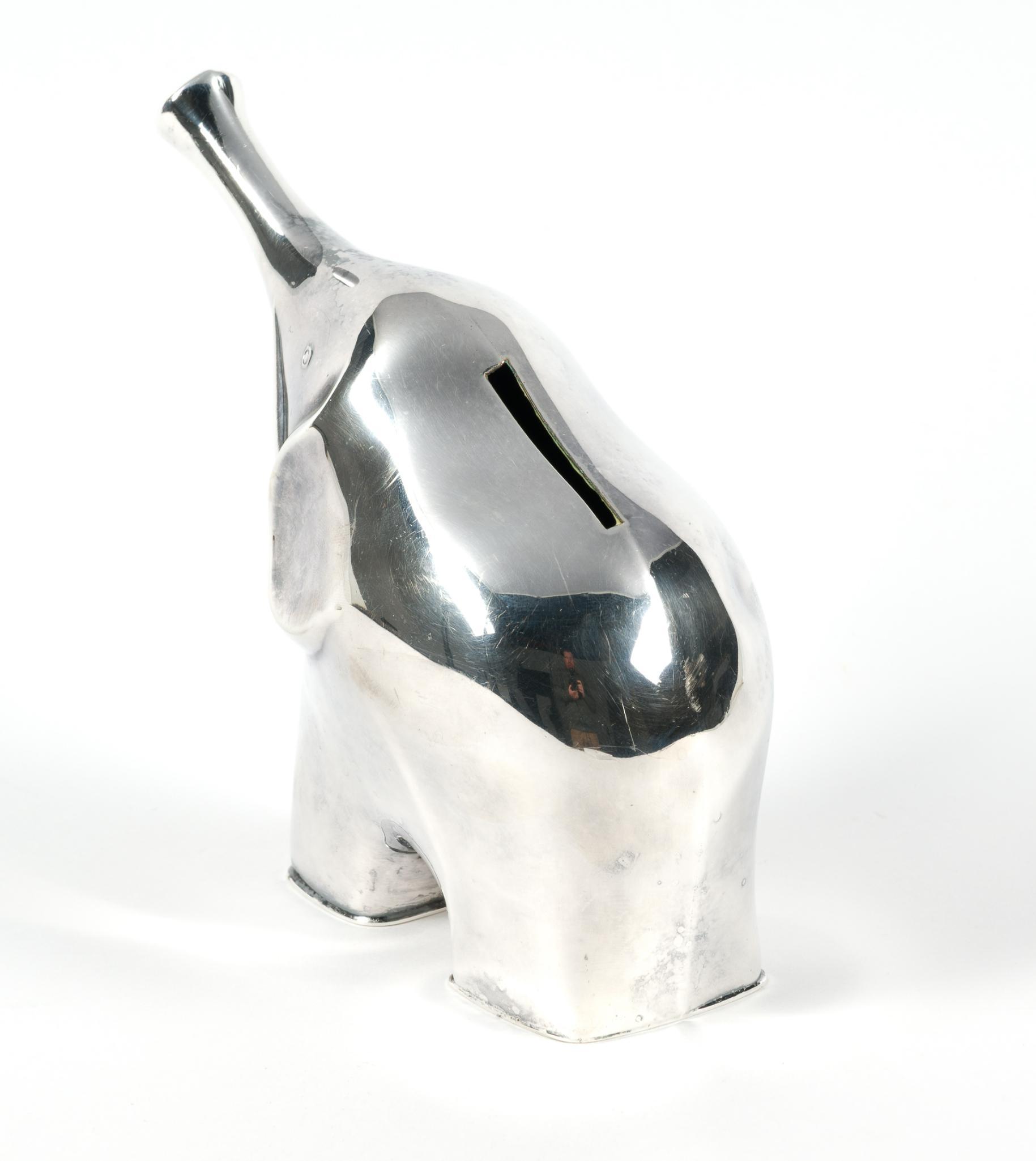 Mid Century Danish Silverplate Elephant Coin Bank
