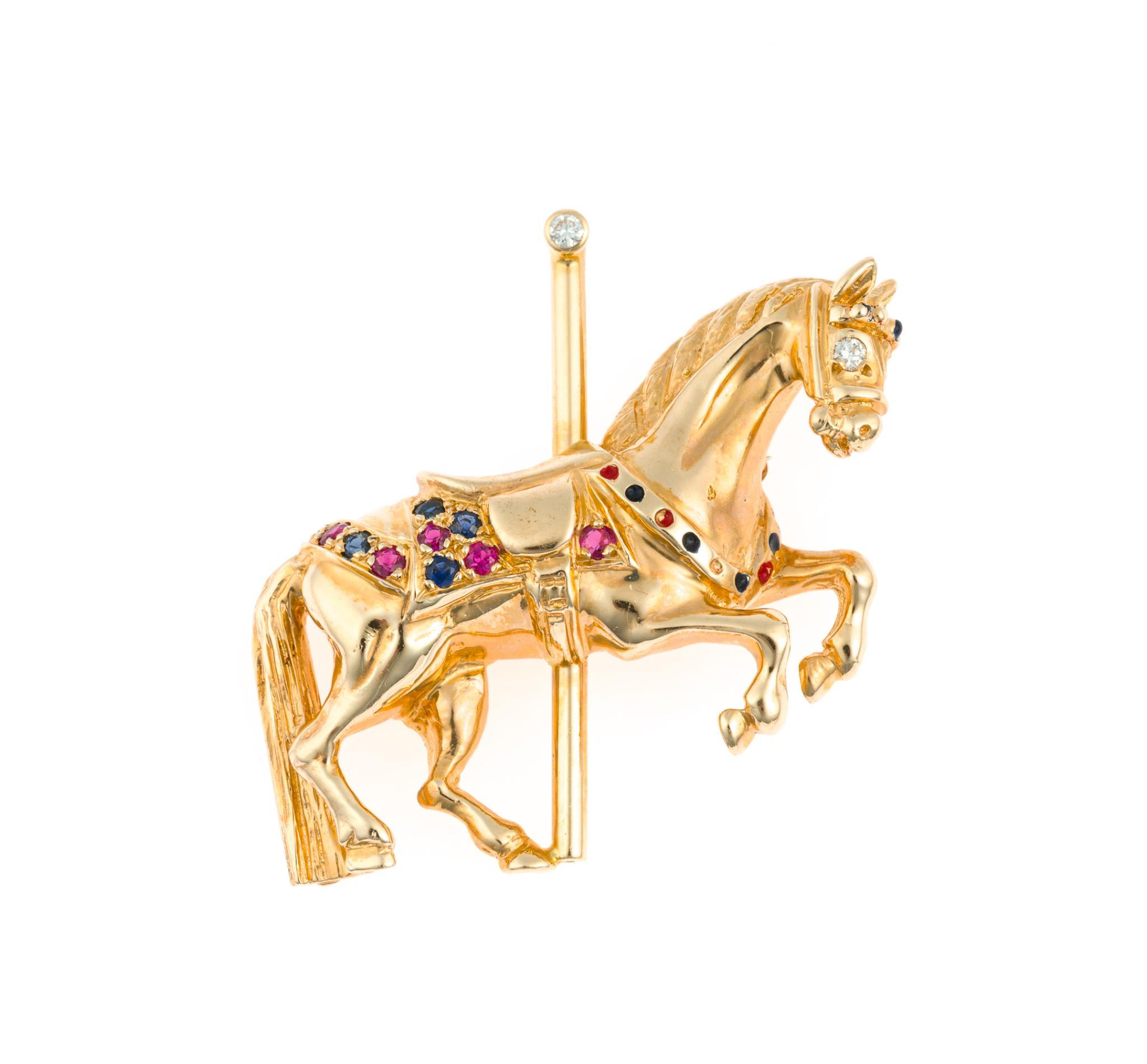 Danker 14K Gold and Gemstone Carousel Horse Brooch