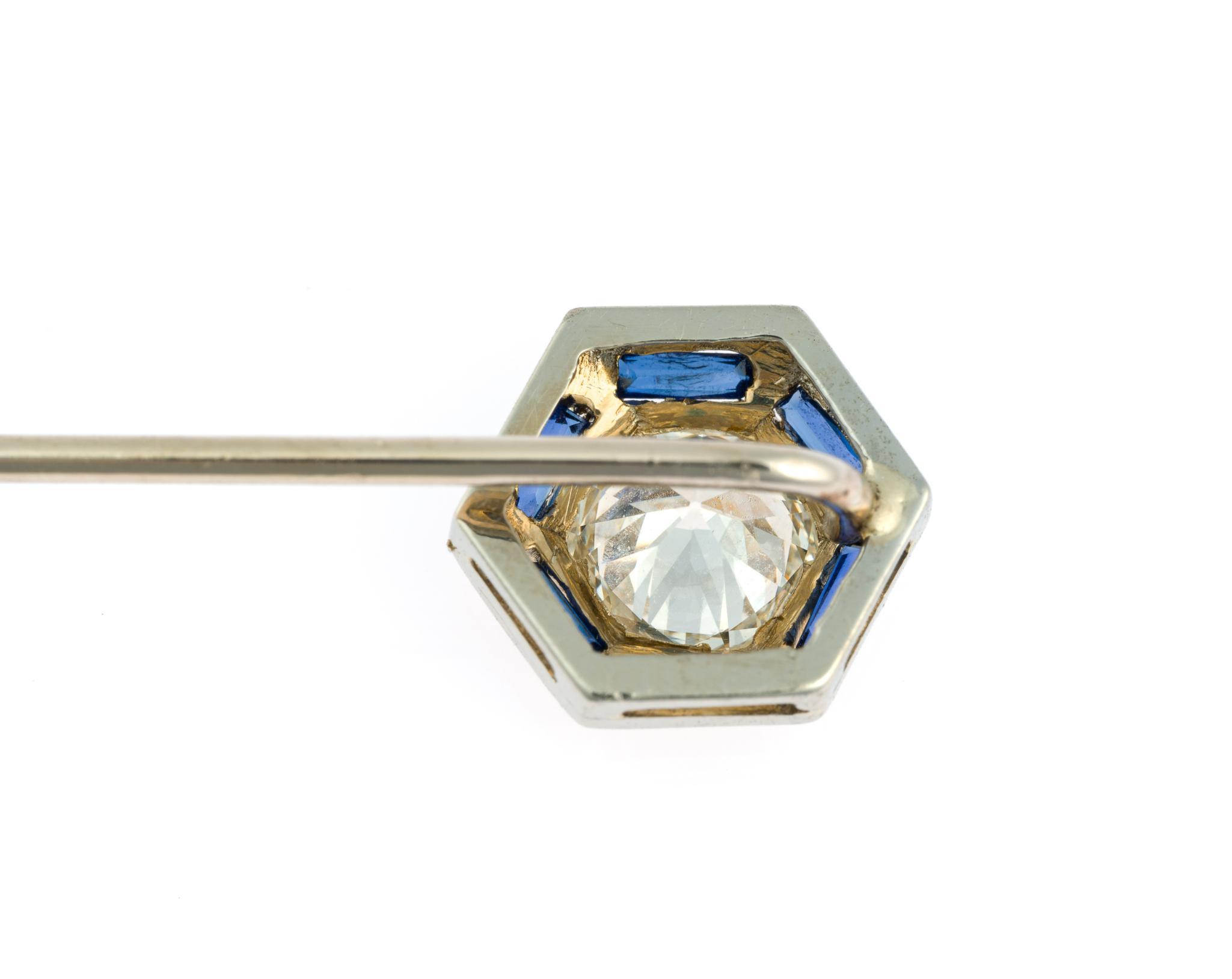 Art Deco 18K Gold, Diamond, and Sapphire Stick Pin