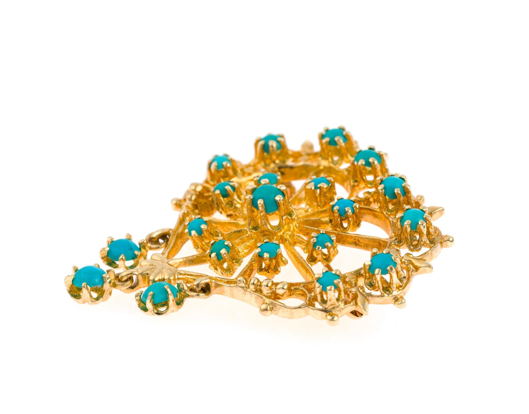 Victorian 14K Gold and Turquoise Heart Brooch