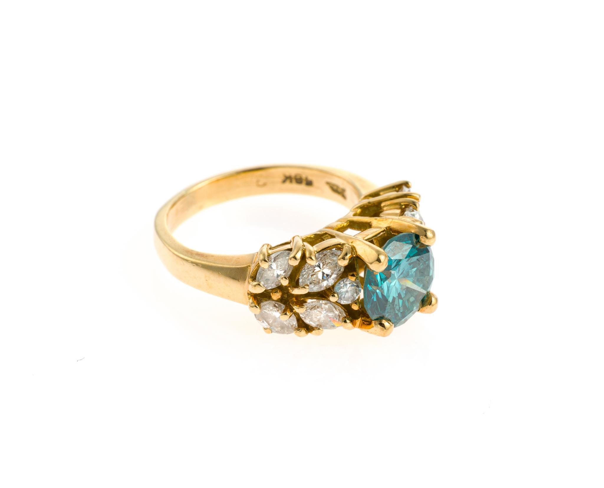 18K Gold and 1.6 Ct Blue Diamond Ring