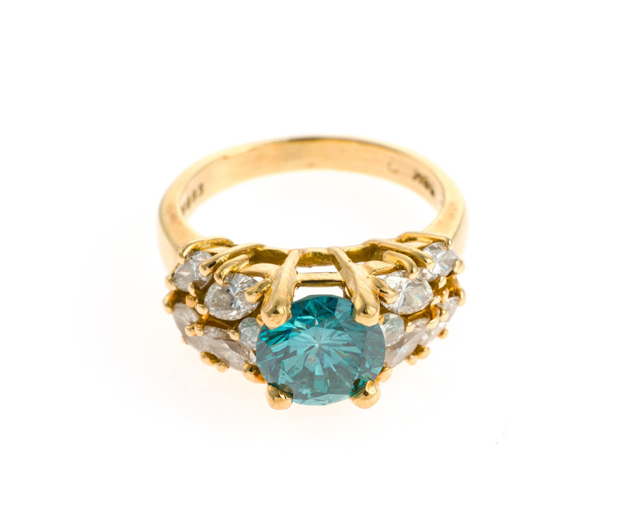 18K Gold and 1.6 Ct Blue Diamond Ring