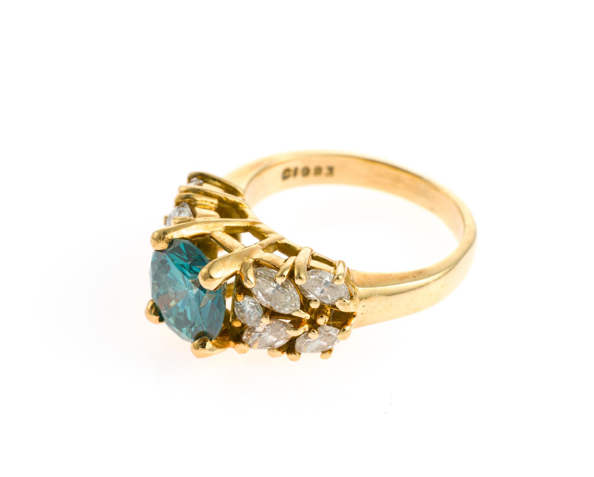 18K Gold and 1.6 Ct Blue Diamond Ring