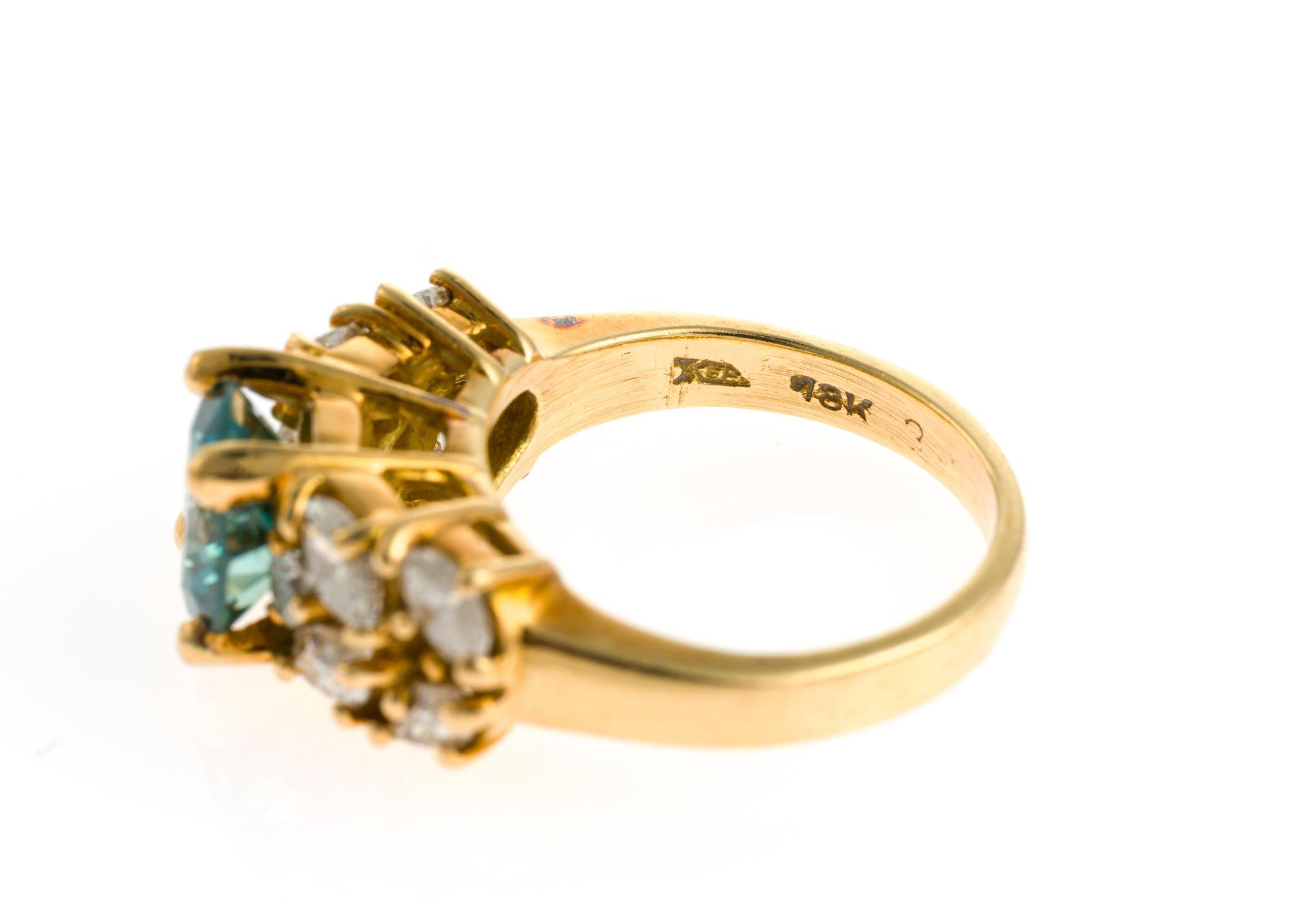 18K Gold and 1.6 Ct Blue Diamond Ring