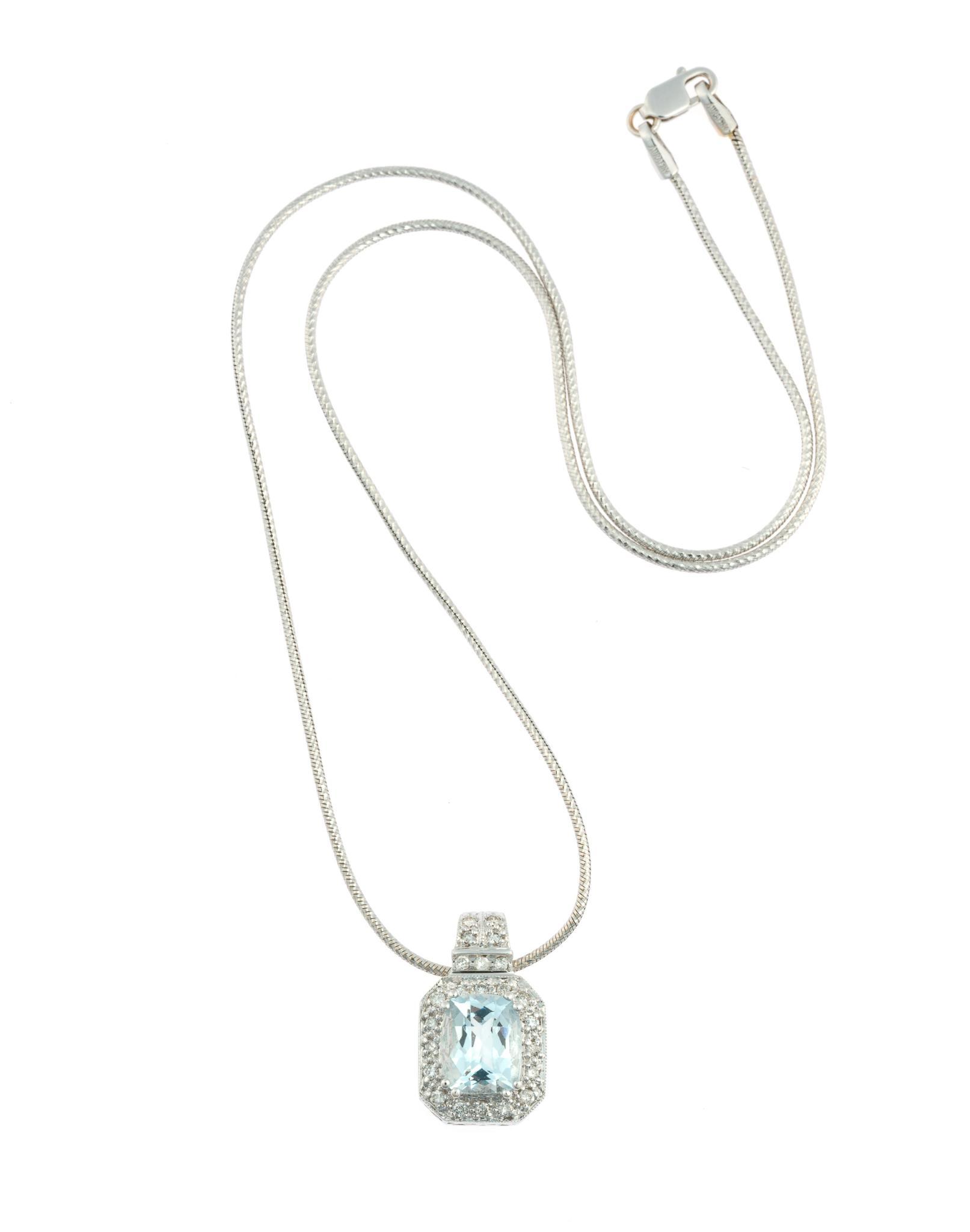 14K Gold, Aquamarine, and Diamond Halo Pendant Necklace
