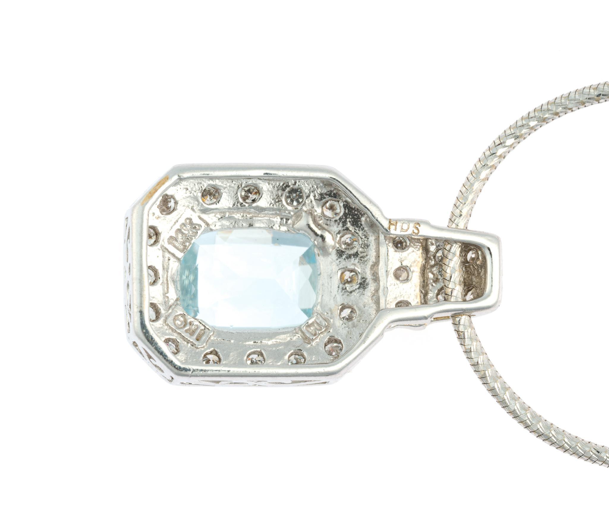 14K Gold, Aquamarine, and Diamond Halo Pendant Necklace