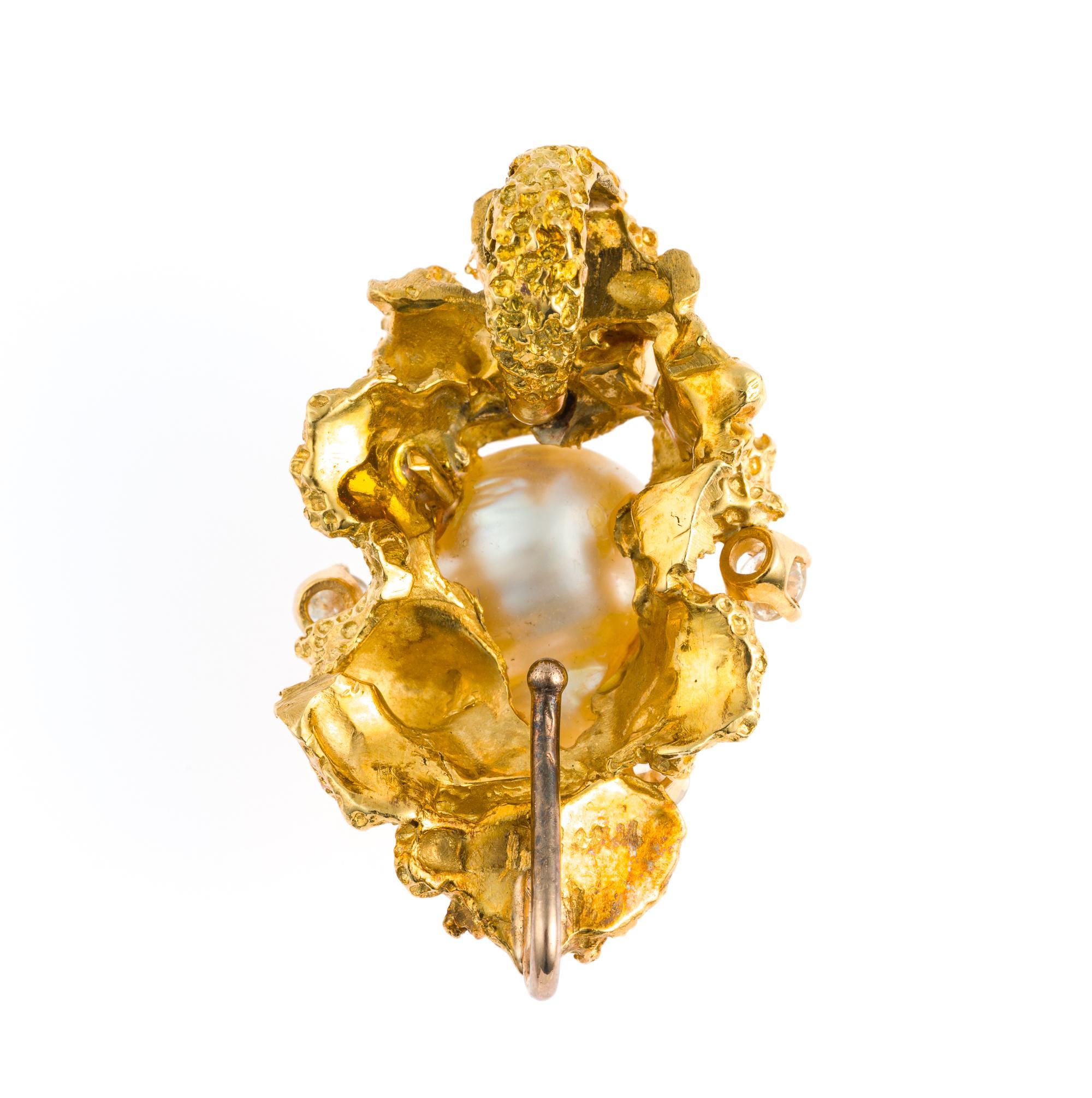 Mid-Century 18K Gold, Baroque Pearl, and Diamond Pendant Brooch