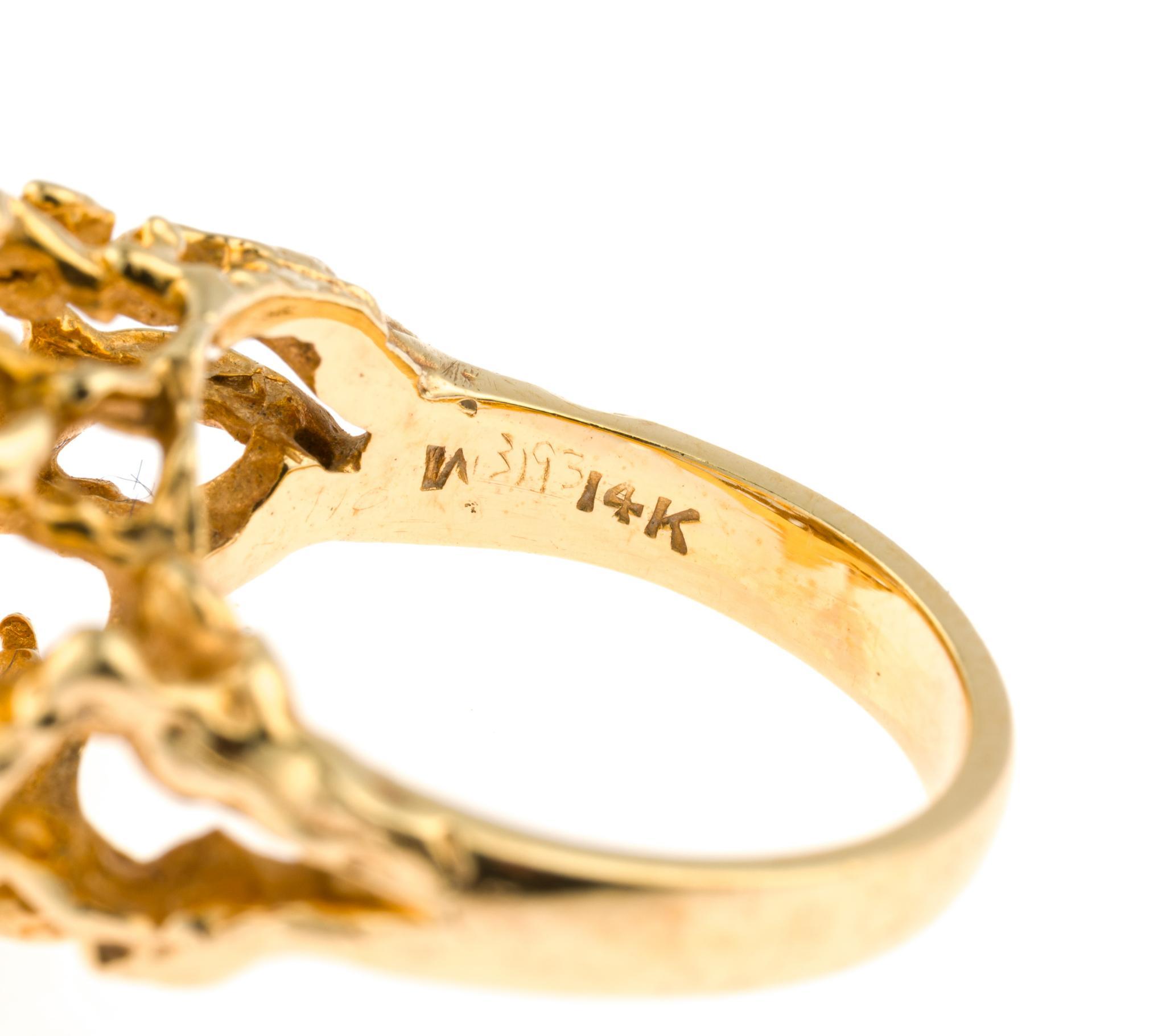 Brutalist 14K Gold, Pearl, and Diamond Ring