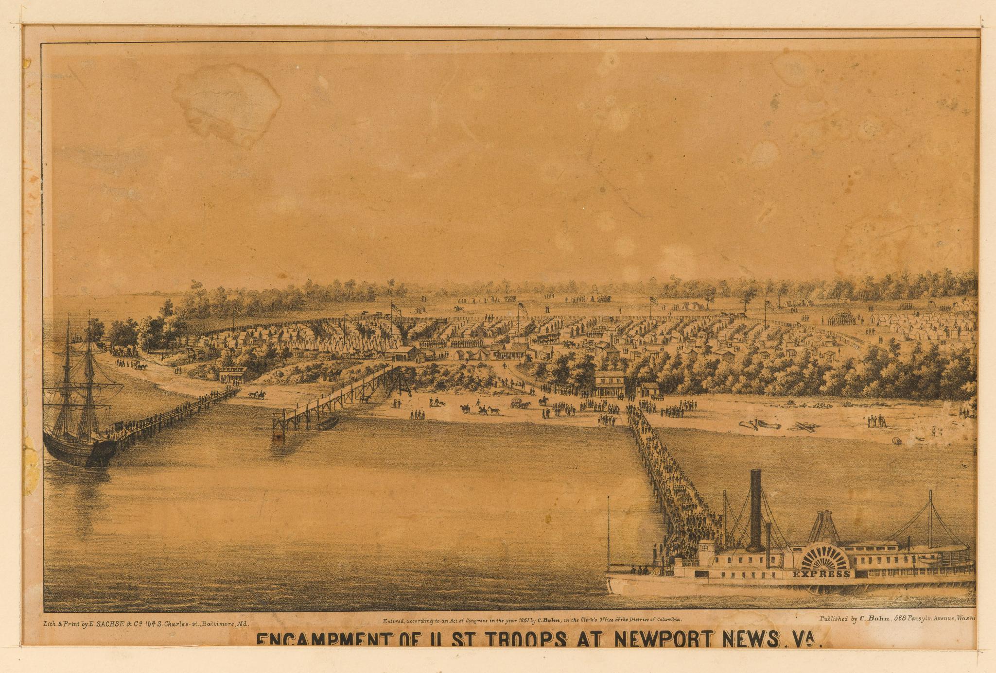 1861 Lithograph US Troops at Newport News